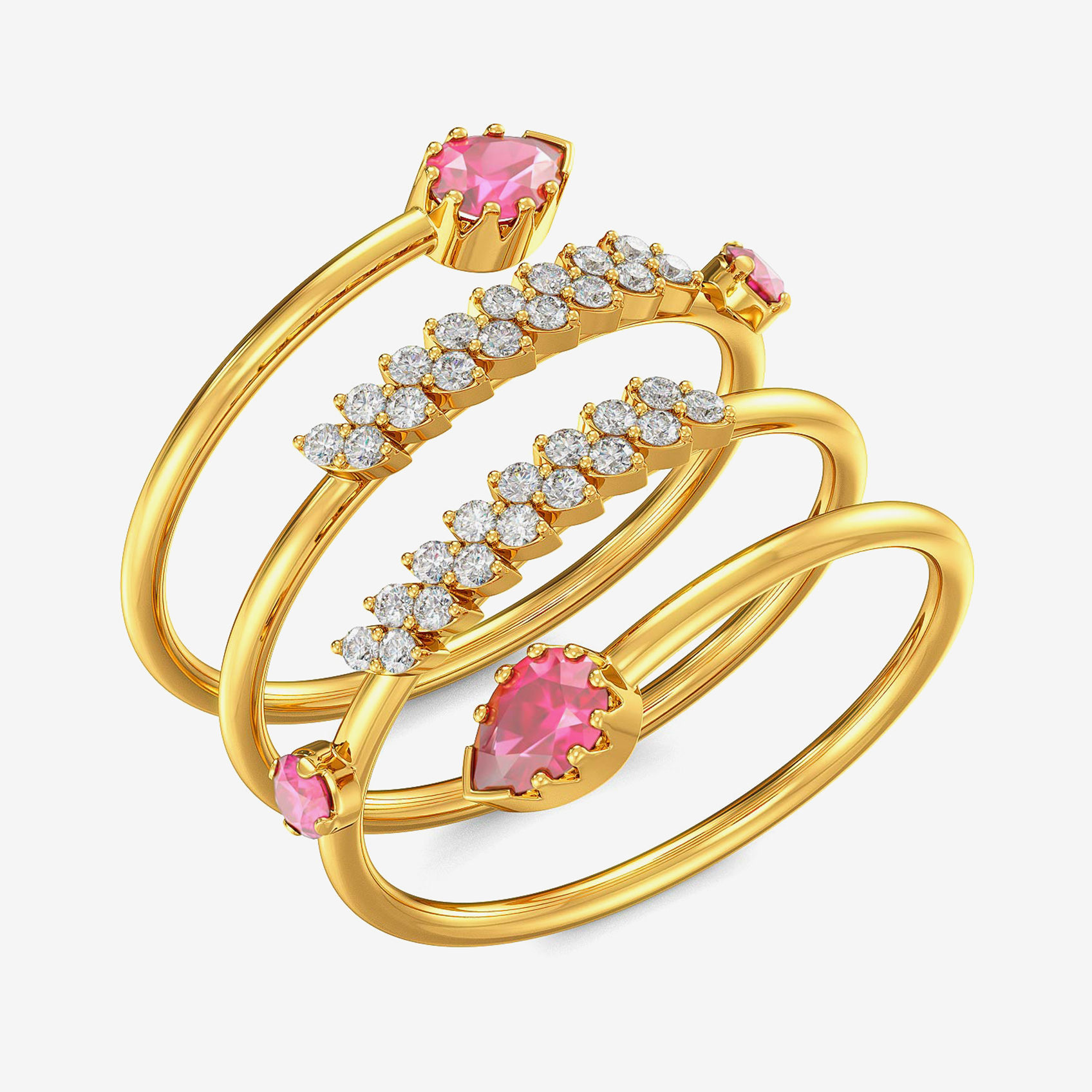 Gemstone Floral Bud And Leaf Petal Swirl Ring