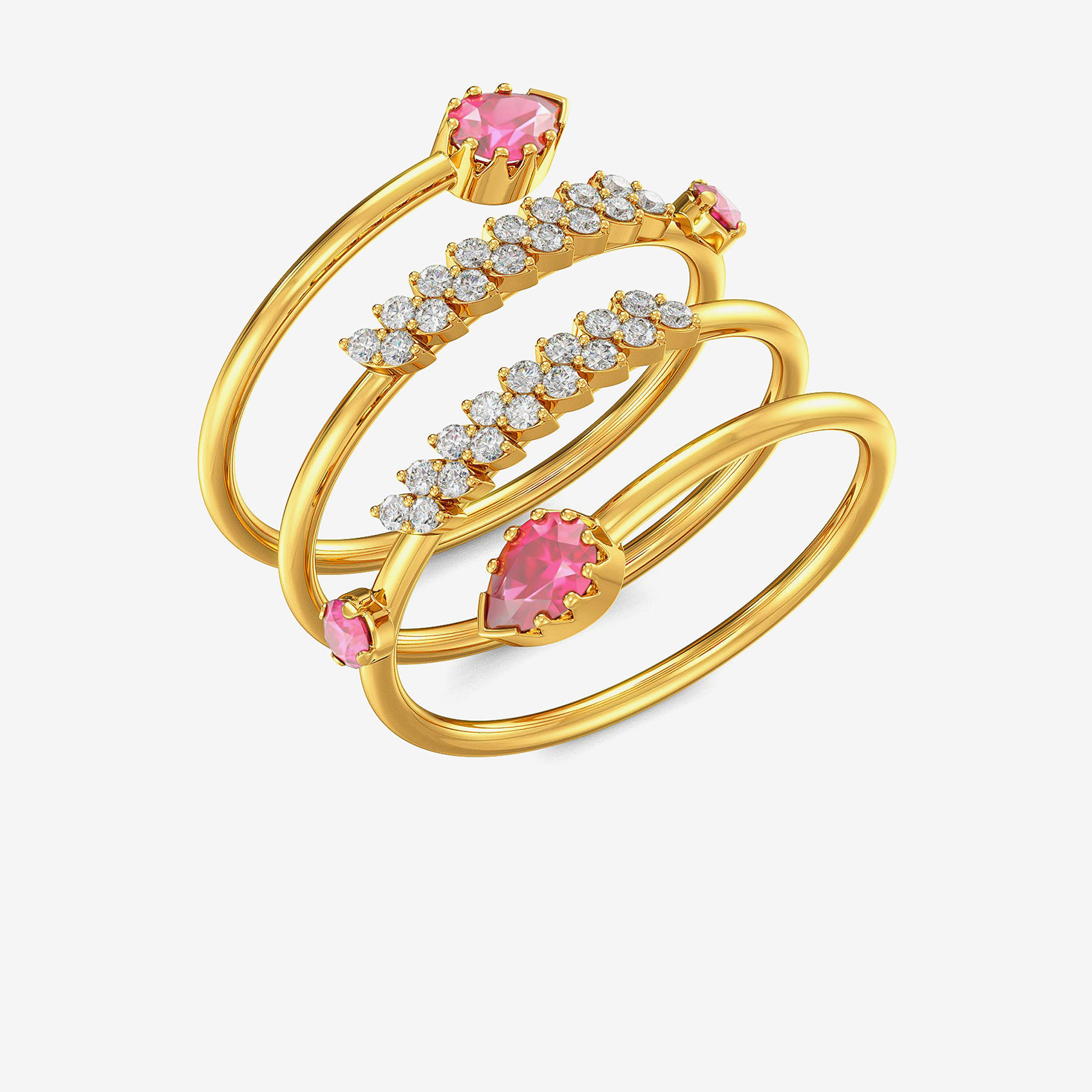Gemstone Floral Bud And Leaf Petal Swirl Ring alternate view 1