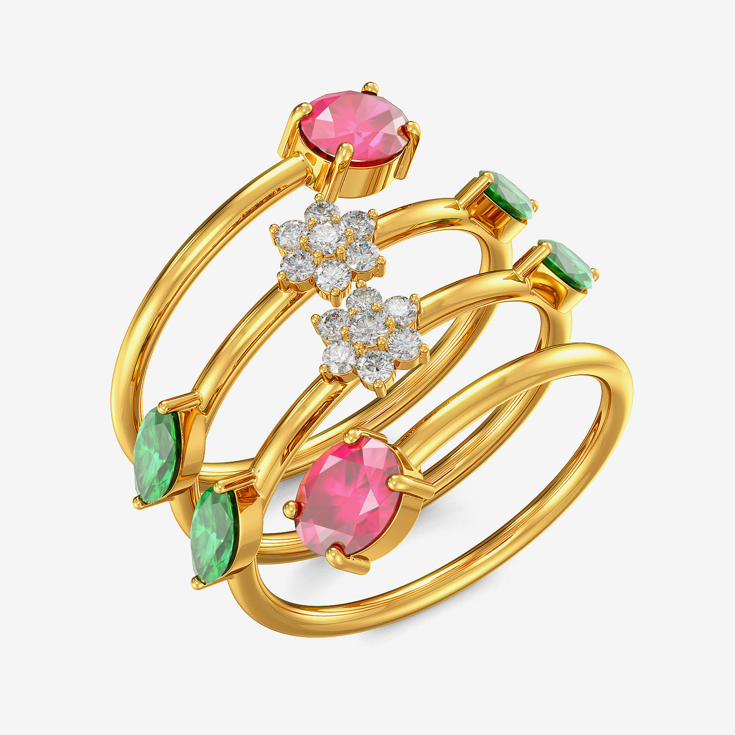 Gemstone Floral Twirling Ring