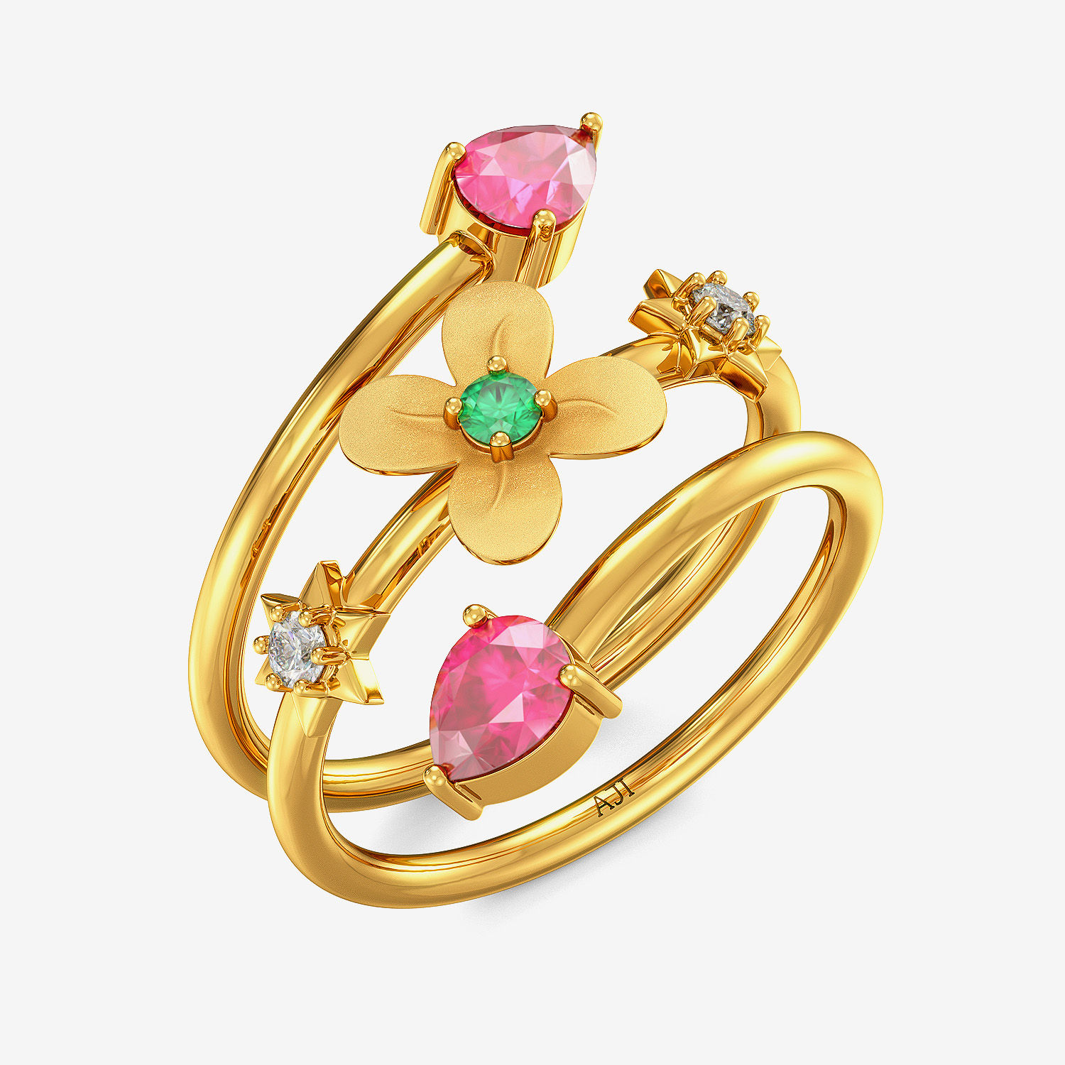 Gemstone Twisted Floral Ring
