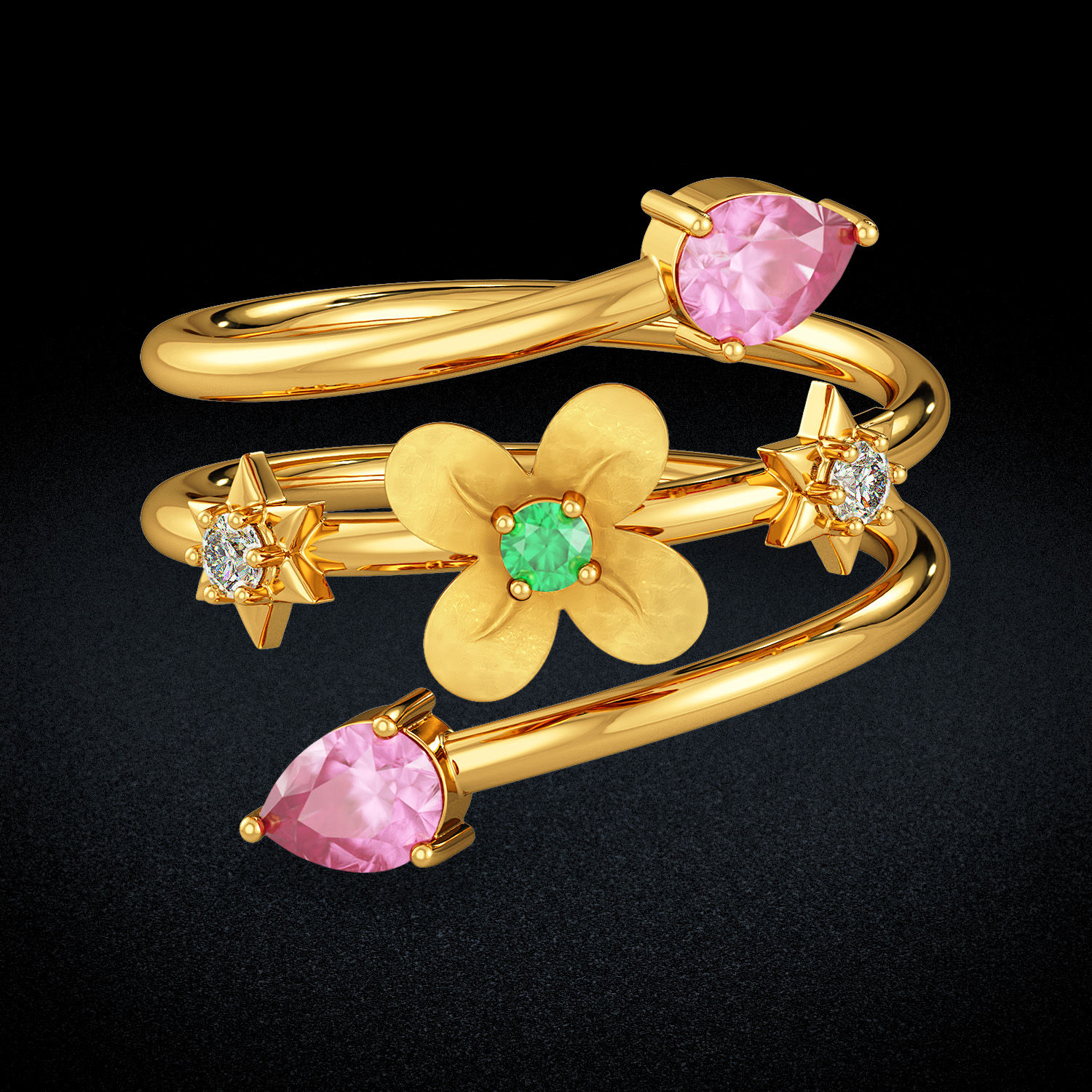 Gemstone Twisted Floral Ring image