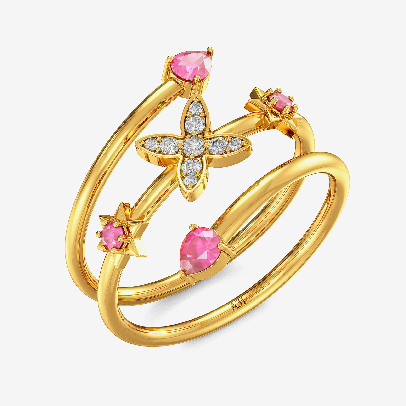 Aesthetic Gemstone Butterfly Floral Twirled Ring