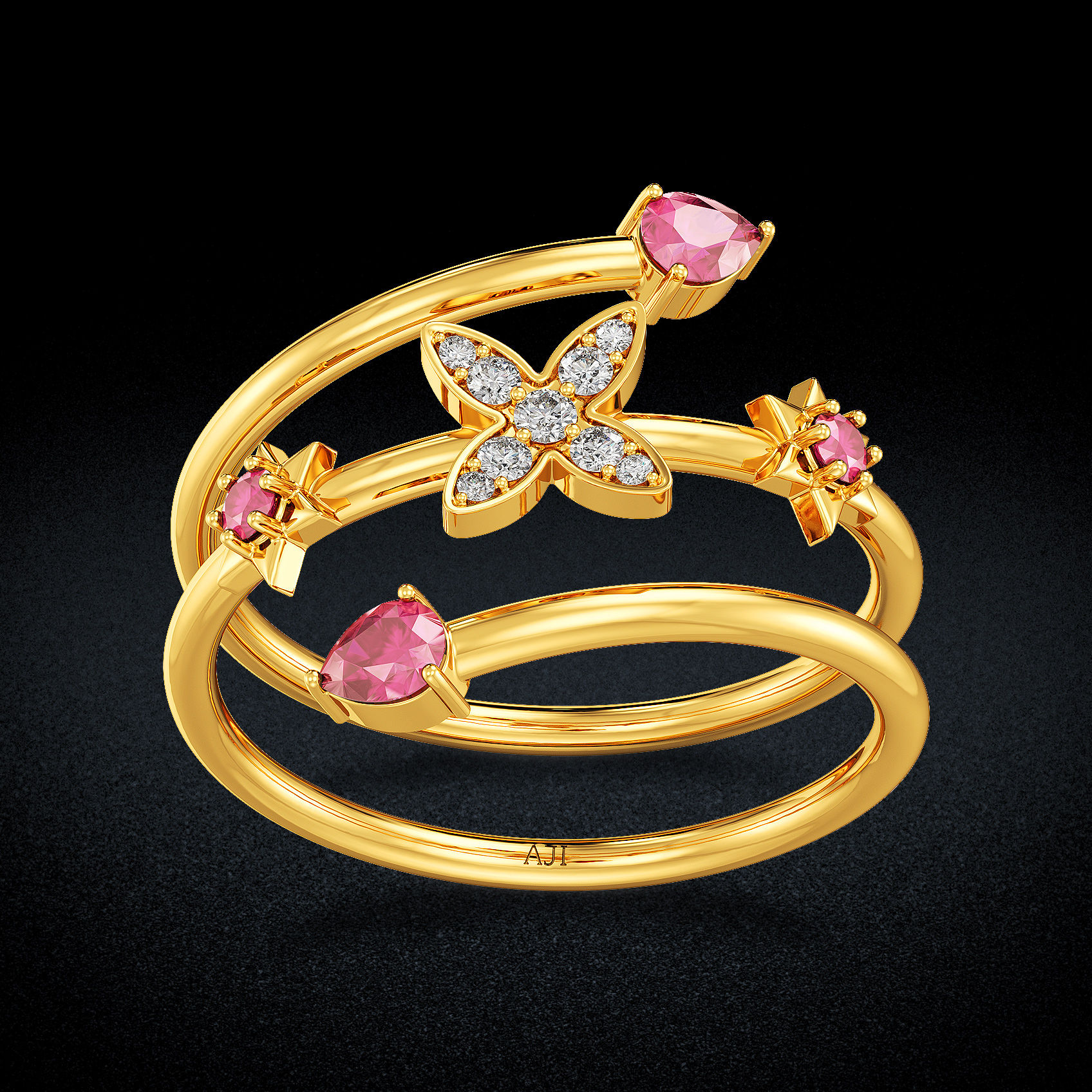 Aesthetic Gemstone Butterfly Floral Twirled Ring image