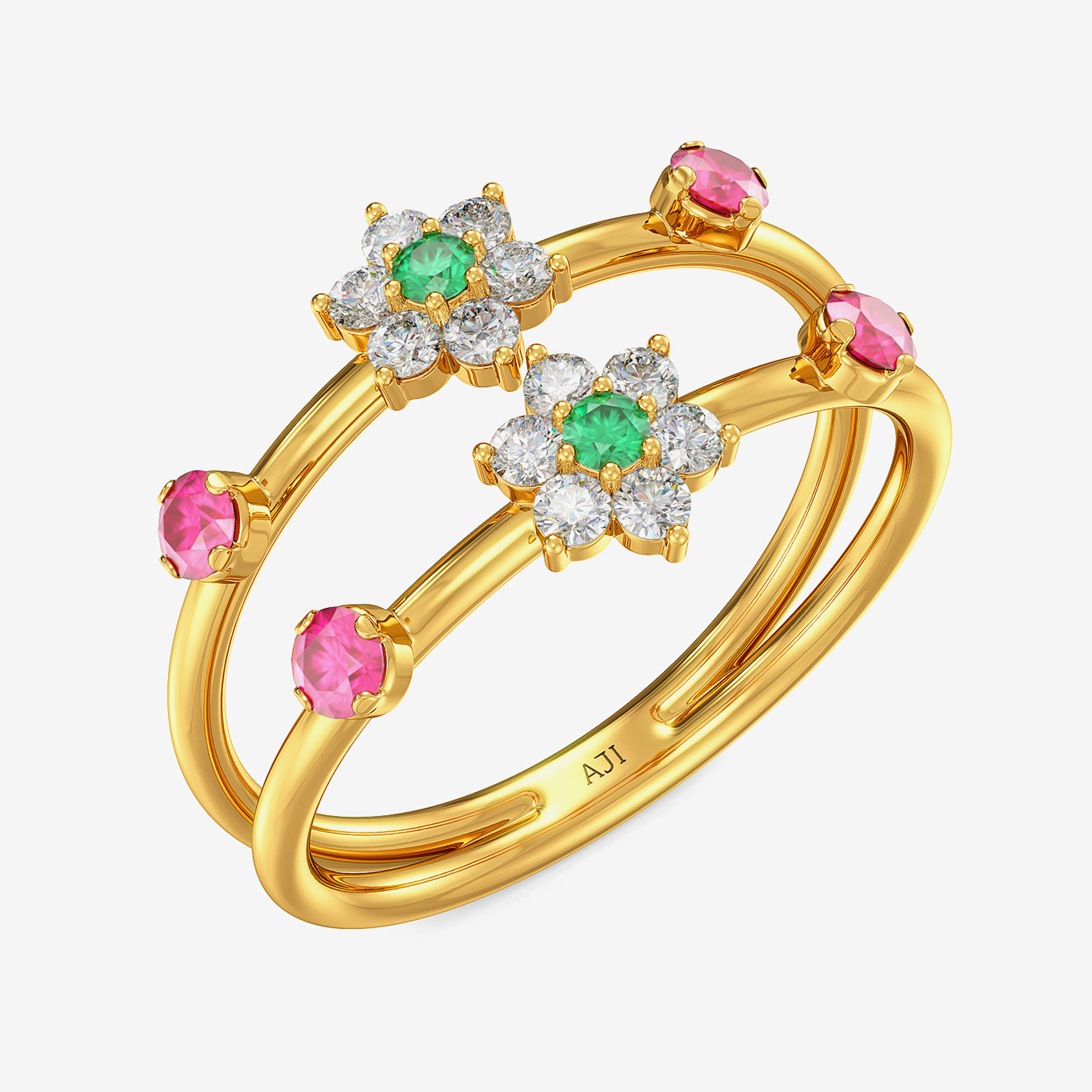 Criss-cross Gemstone Floral Ring