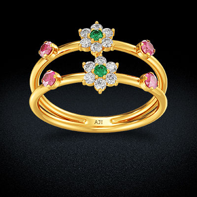 Criss-cross Gemstone Floral Ring alternate view 2
