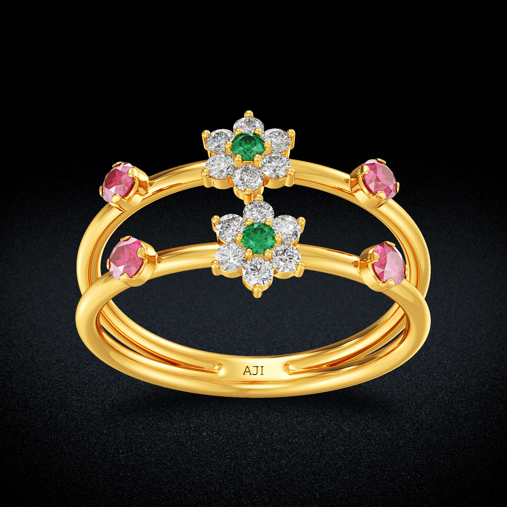 Criss-cross Gemstone Floral Ring image
