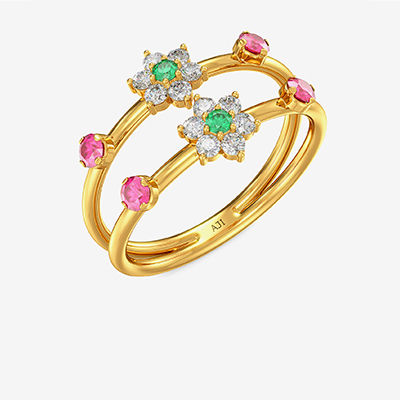 Criss-cross Gemstone Floral Ring alternate view 1