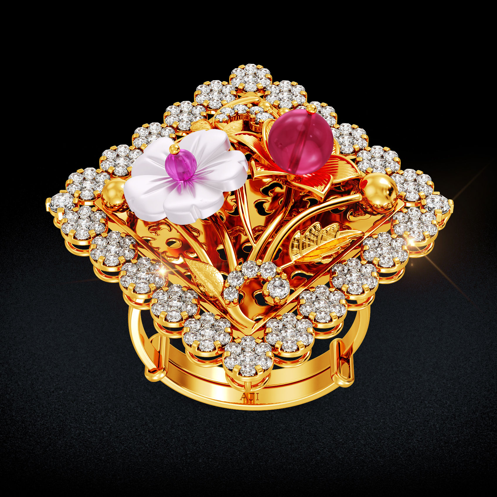 Square Blossom Uncut Diamond Rings image