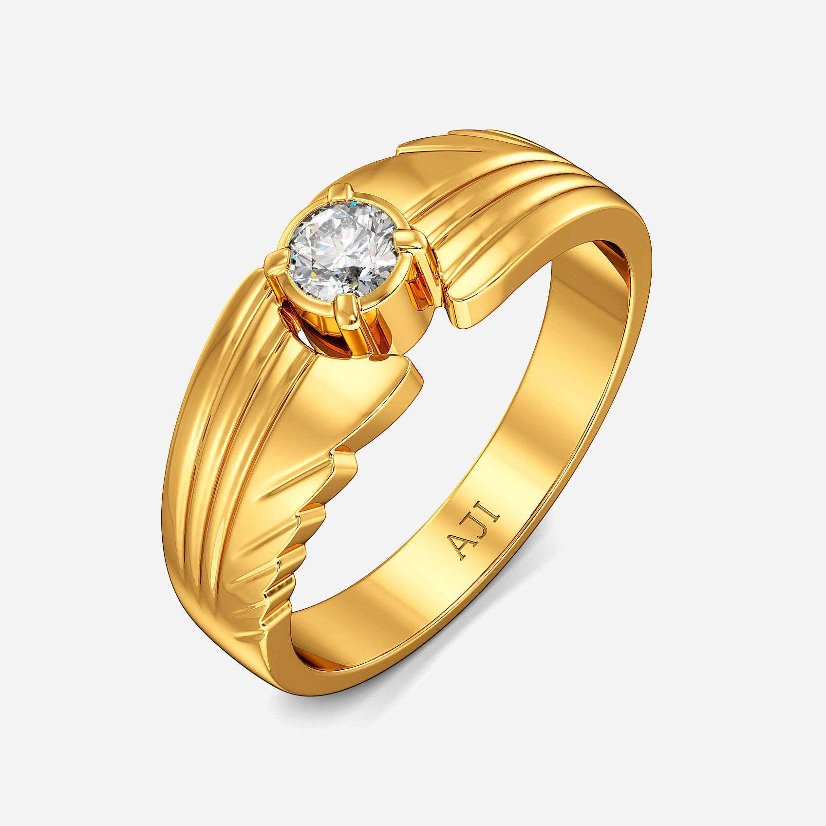 Linear Solitaire Gold Mens Ring