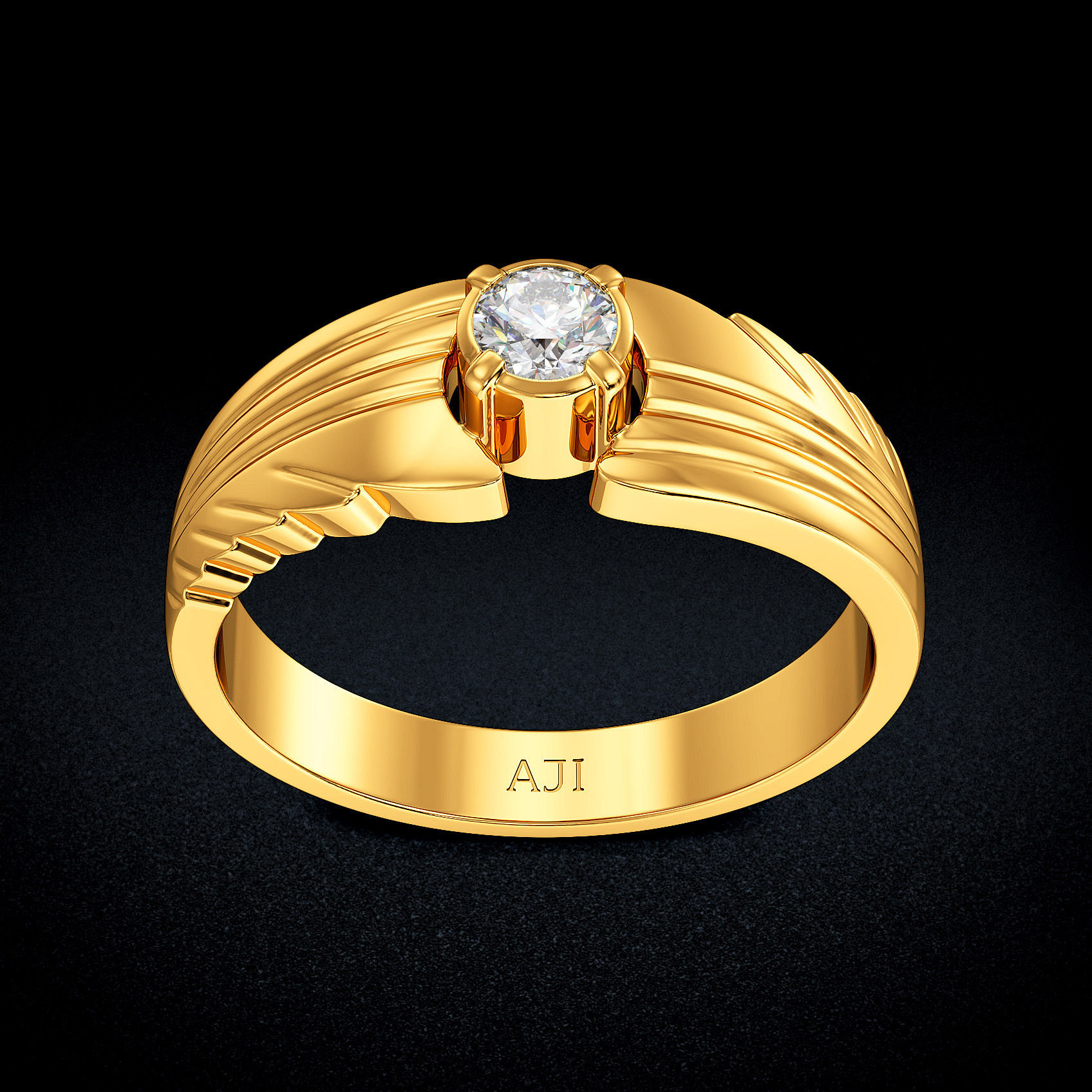 Linear Solitaire Gold Mens Ring image