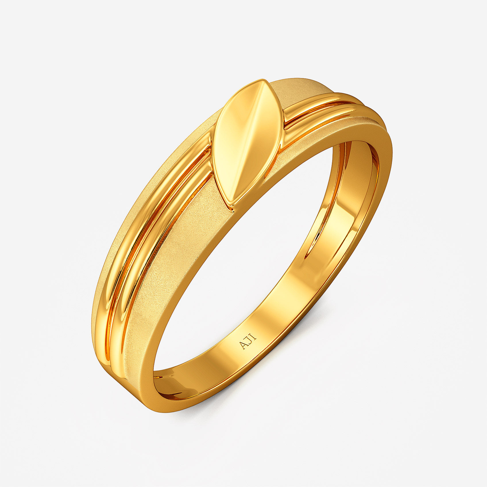 Textured Leaf Gold Mens Ring