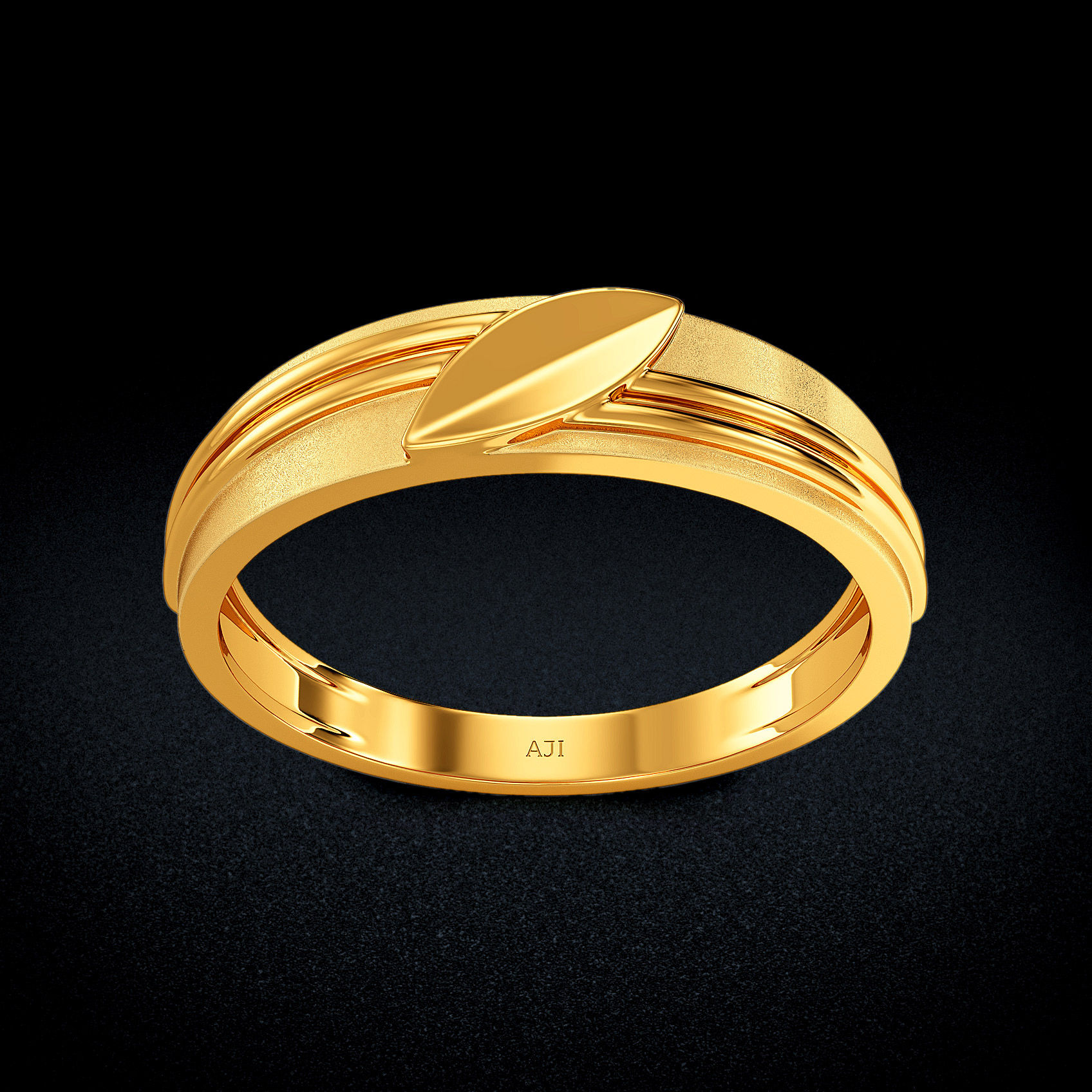 Textured Leaf Gold Mens Ring image