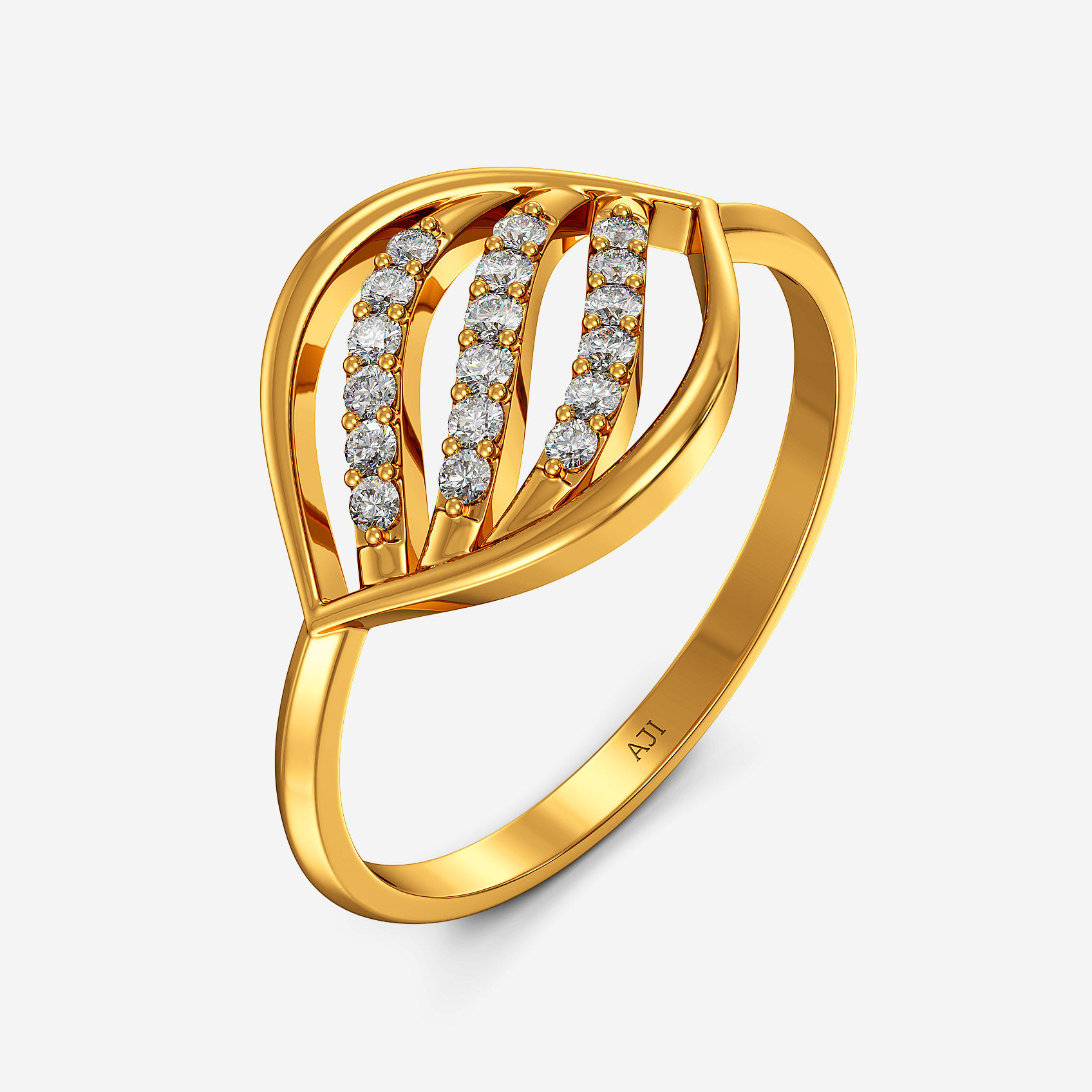 Gemmed Leaf Gold Ring