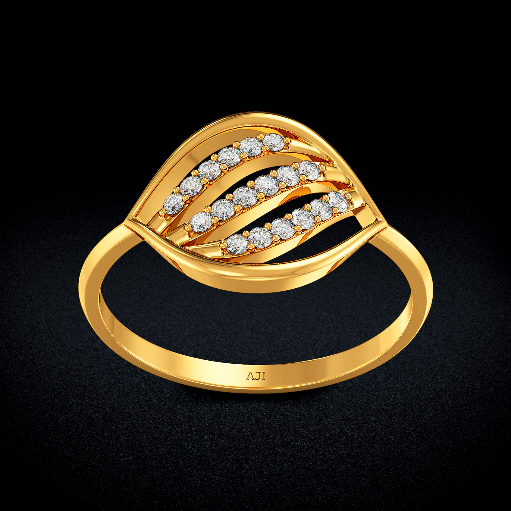 Gemmed Leaf Gold Ring image