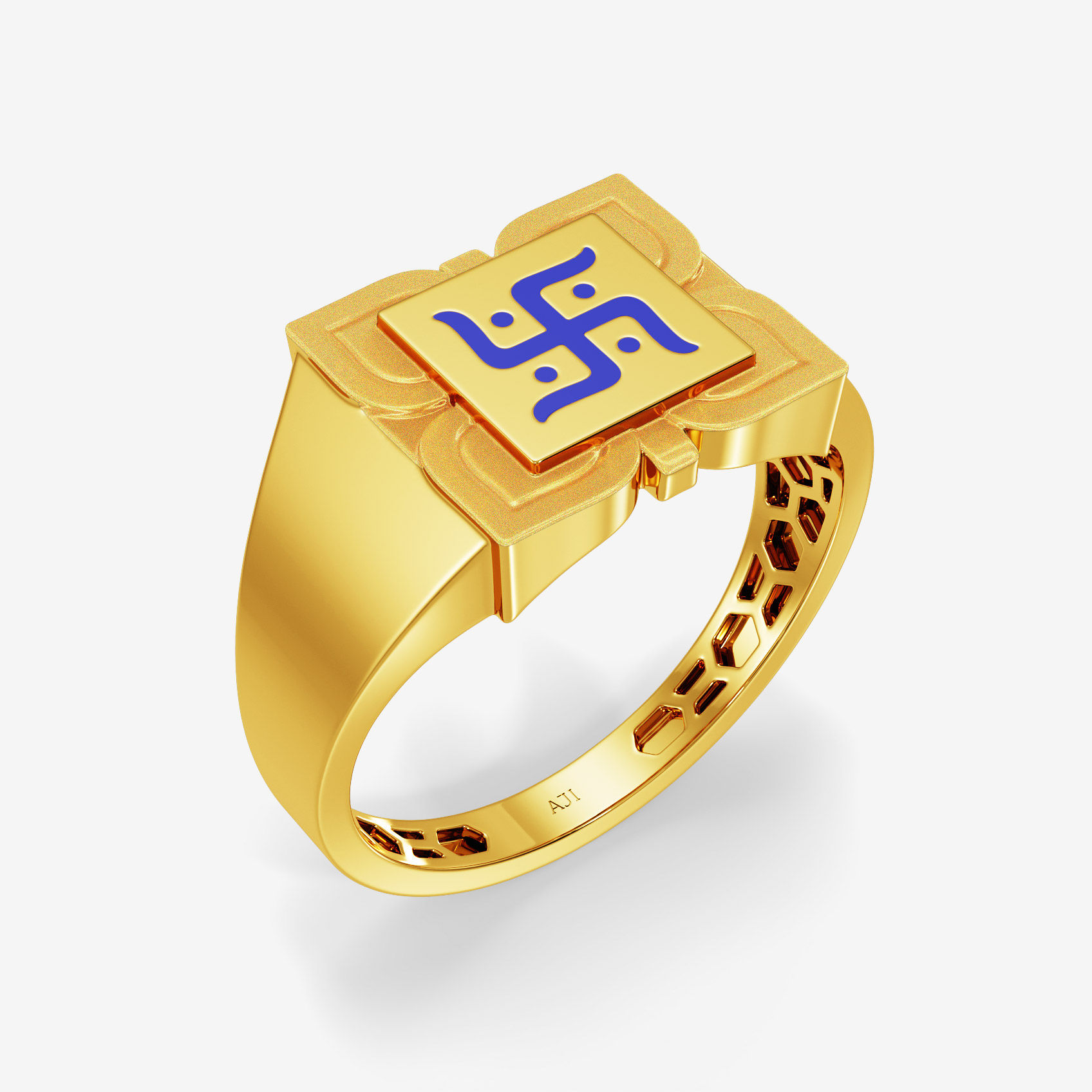 Auspicious Swastik Gold Mens Ring