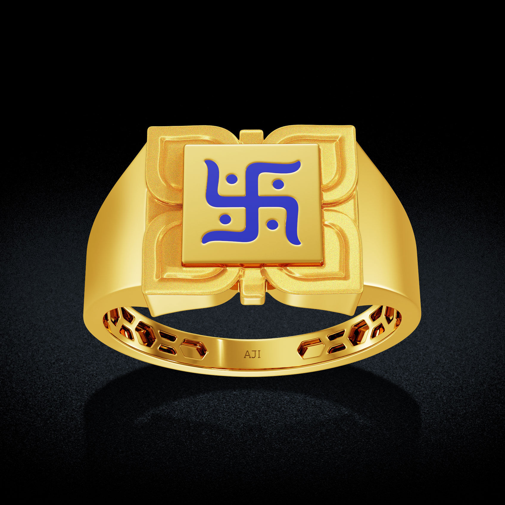 Auspicious Swastik Gold Mens Ring image