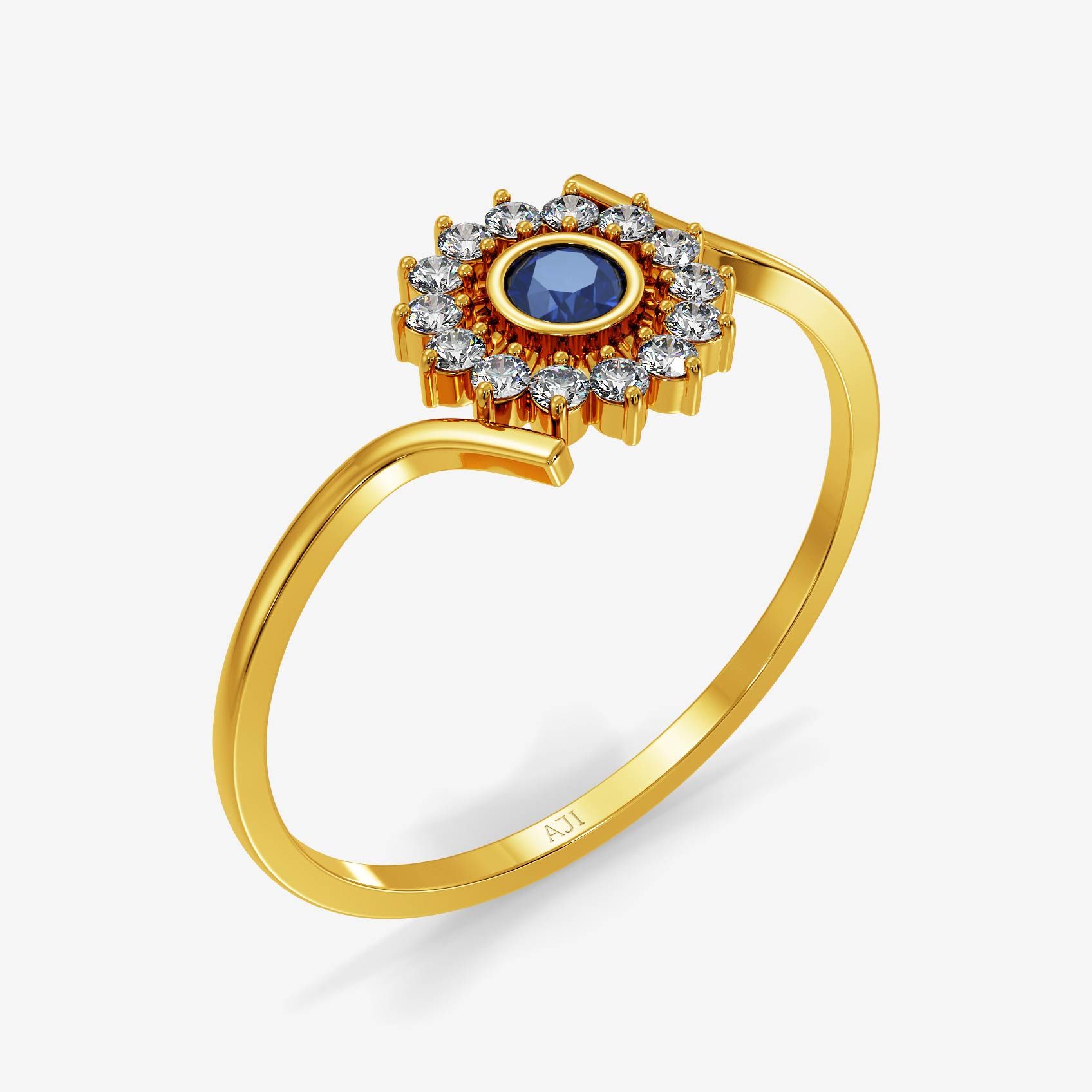 Floral Blue Gold Ring
