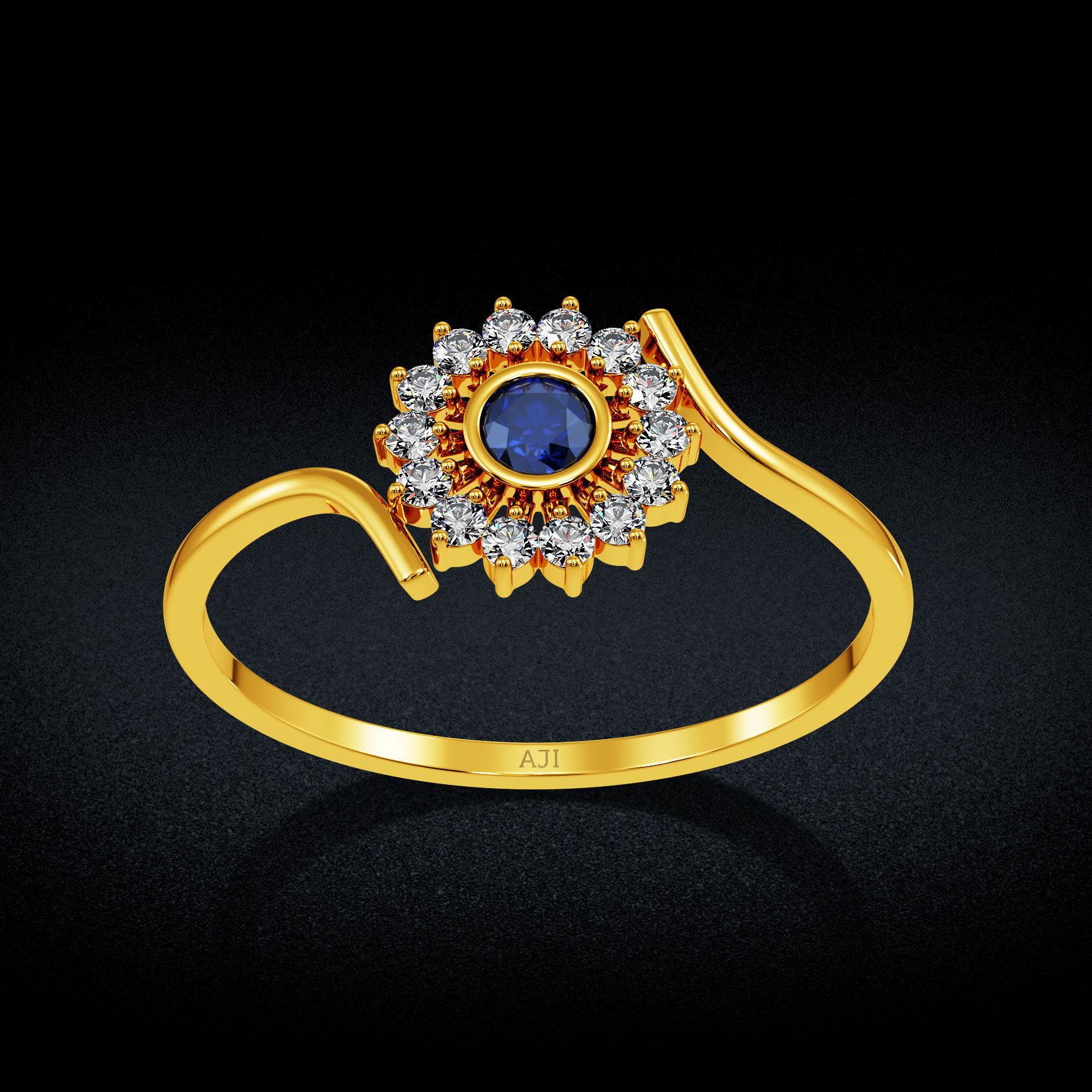 Floral Blue Gold Ring image
