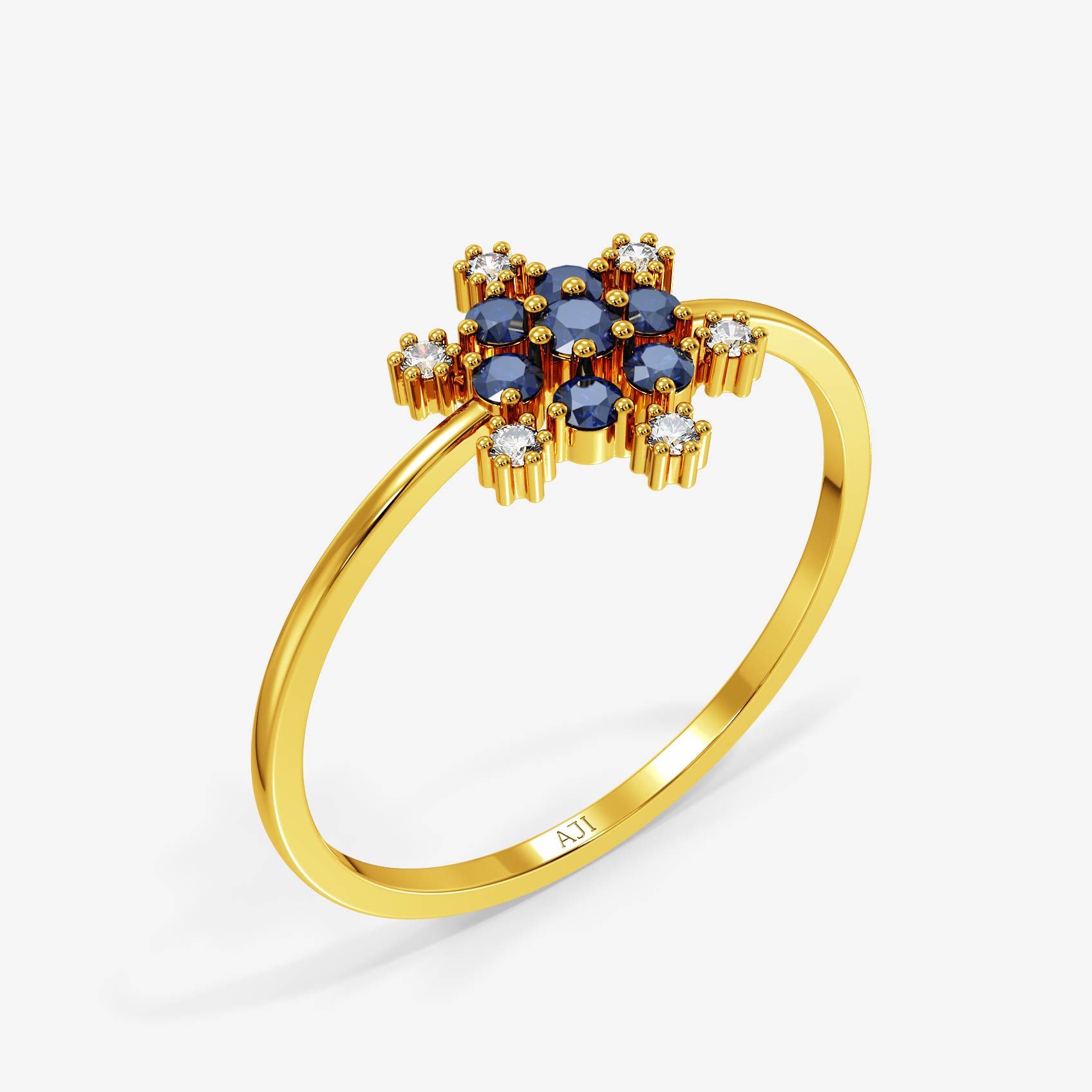 Classic Blue Floral Gold Ring