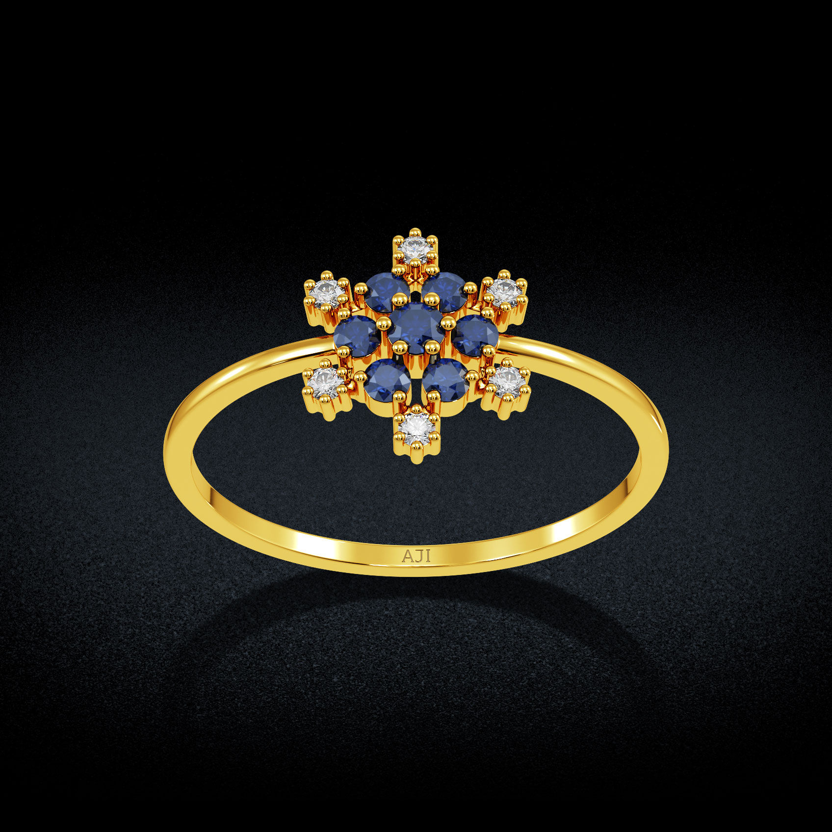 Classic Blue Floral Gold Ring image