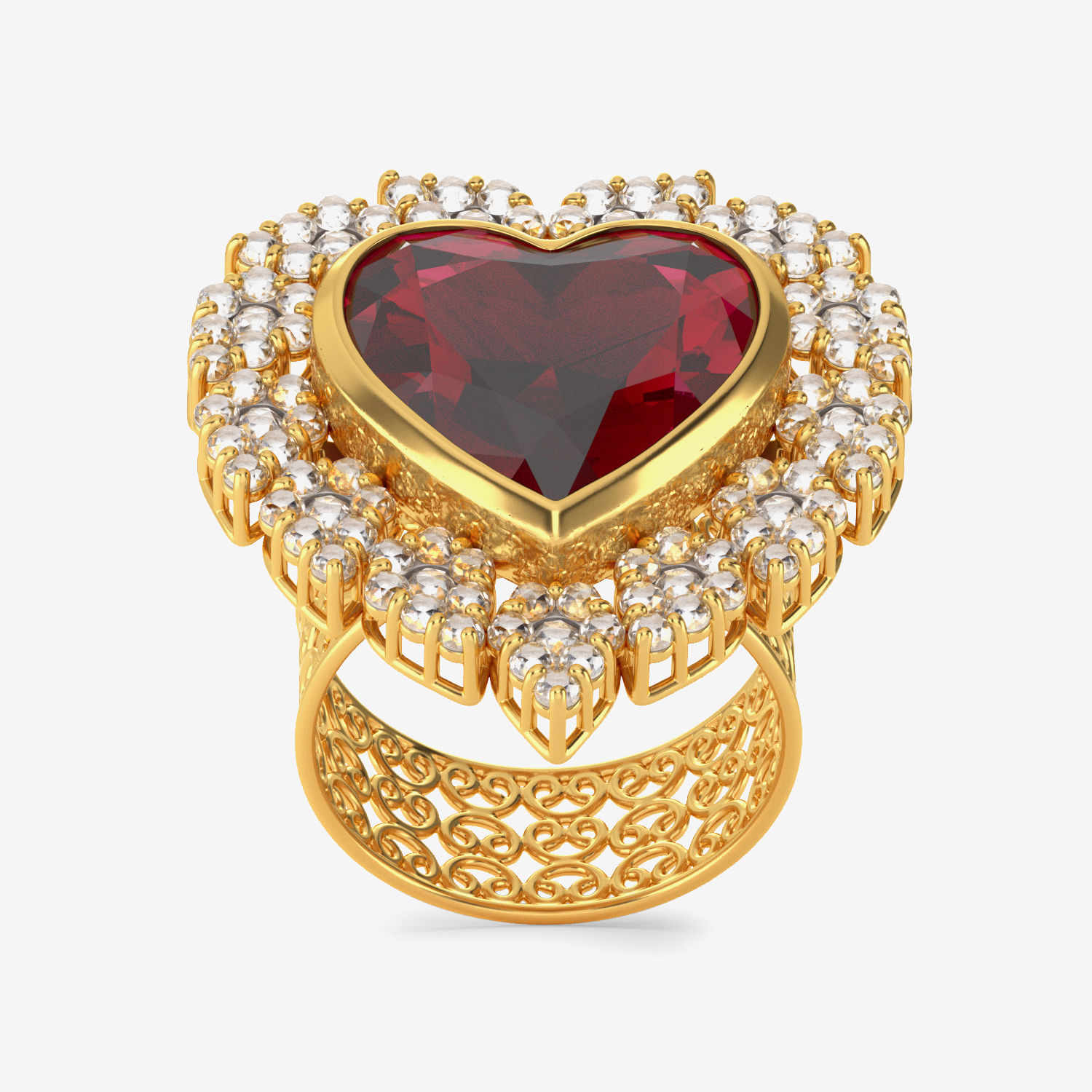 Red Hearted Uncut Diamaond Ring image