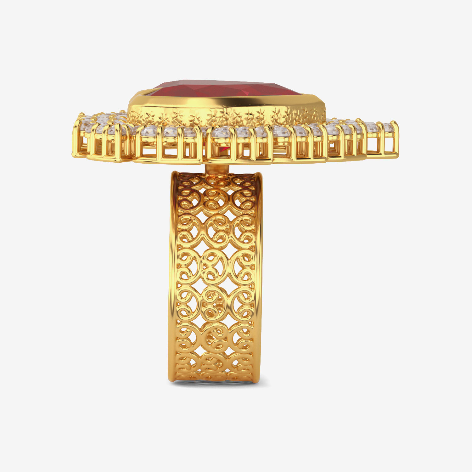 Red Hearted Uncut Diamaond Ring image