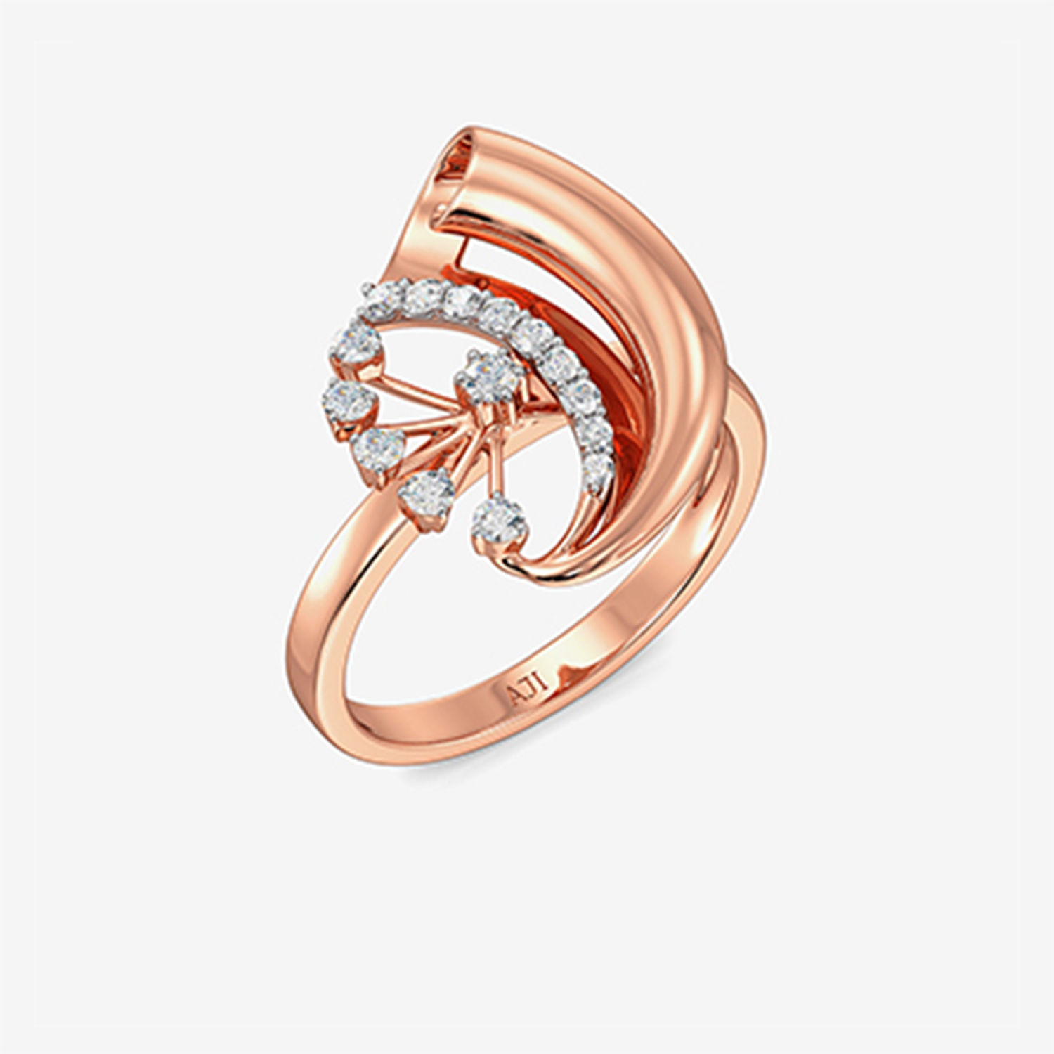 Semi-flower Spiral Horn Diamond Ring