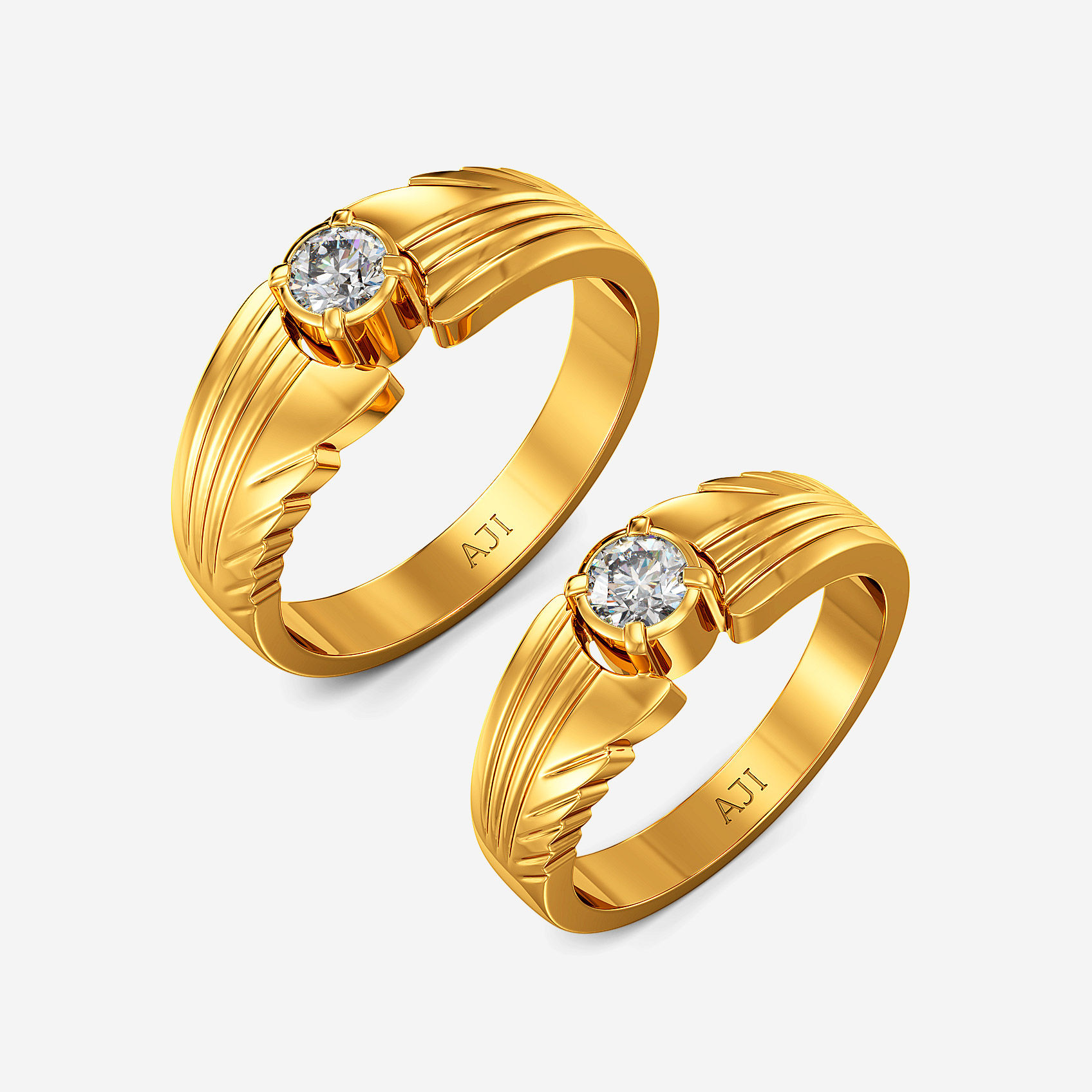 Linear Solitaire Gold Couple Rings