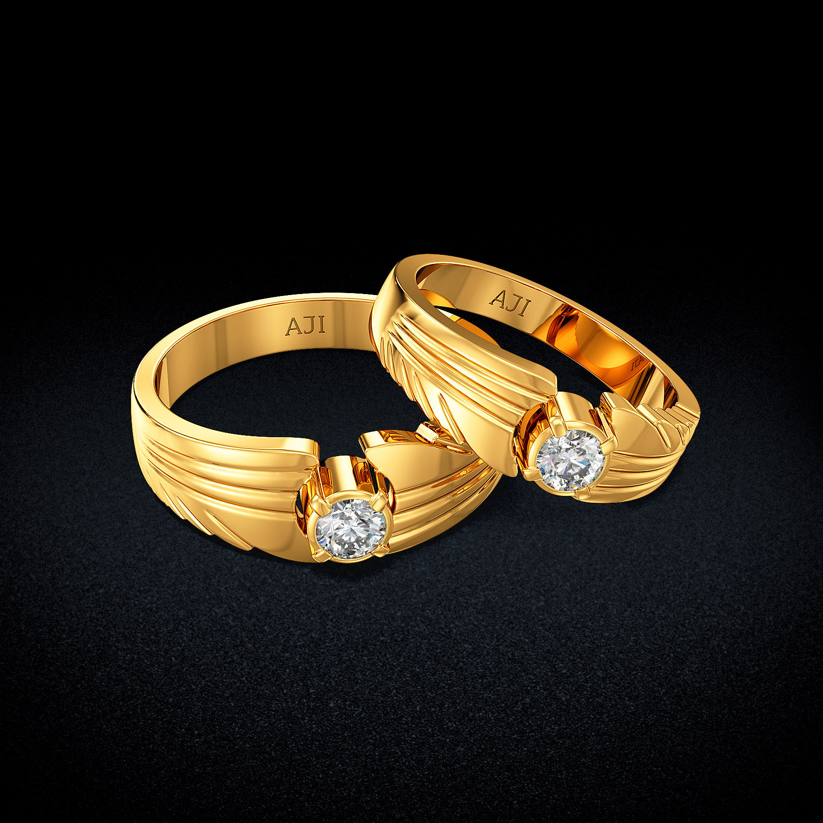 Linear Solitaire Gold Couple Rings image