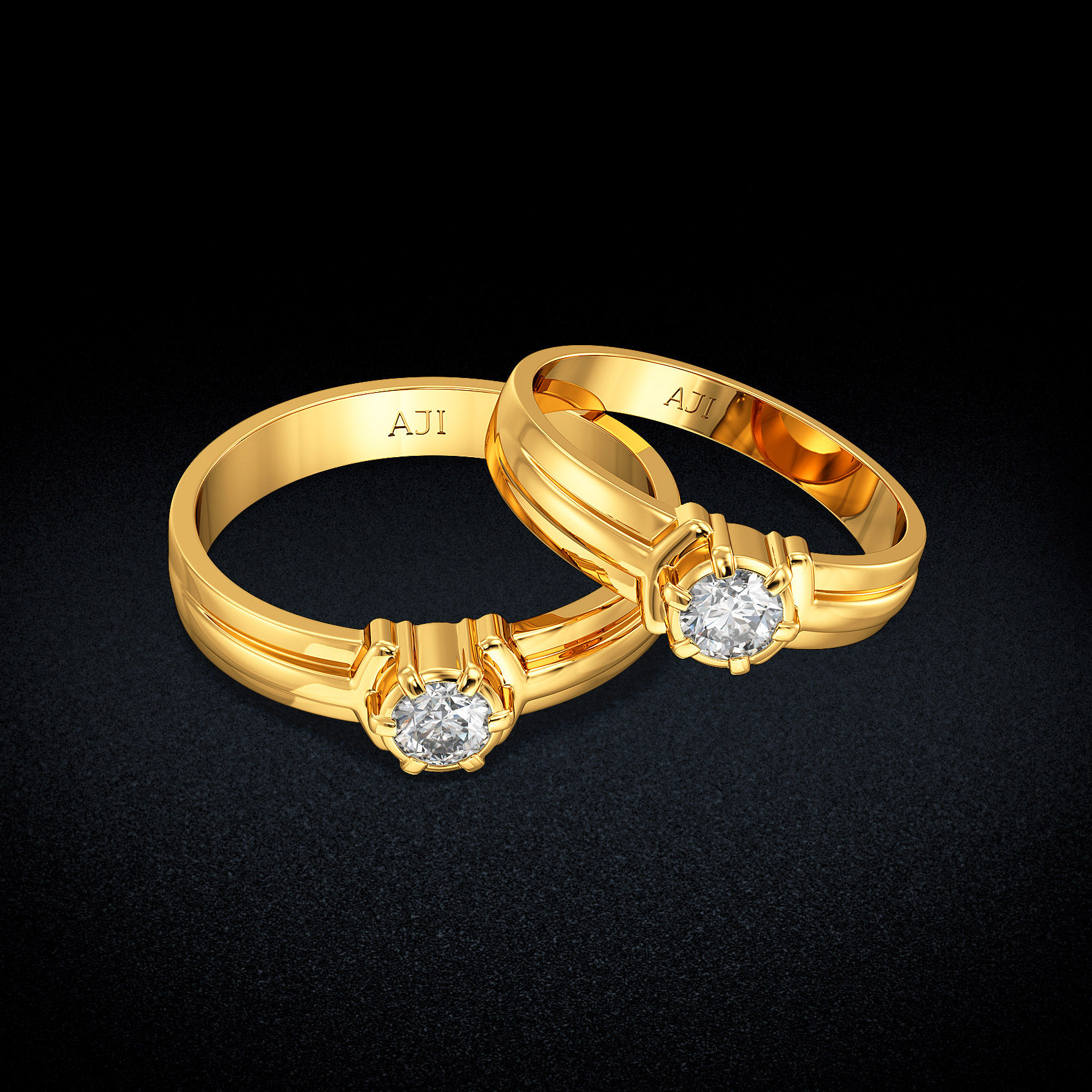 Evergreen Solitaire Gold Couple Rings image