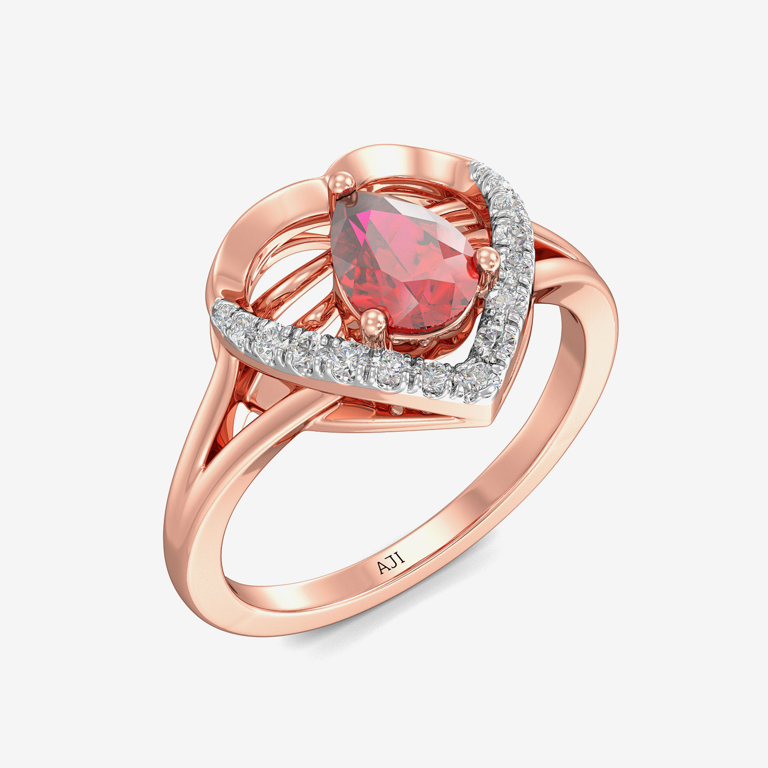 Flamy Pink Heart Diamond Ring