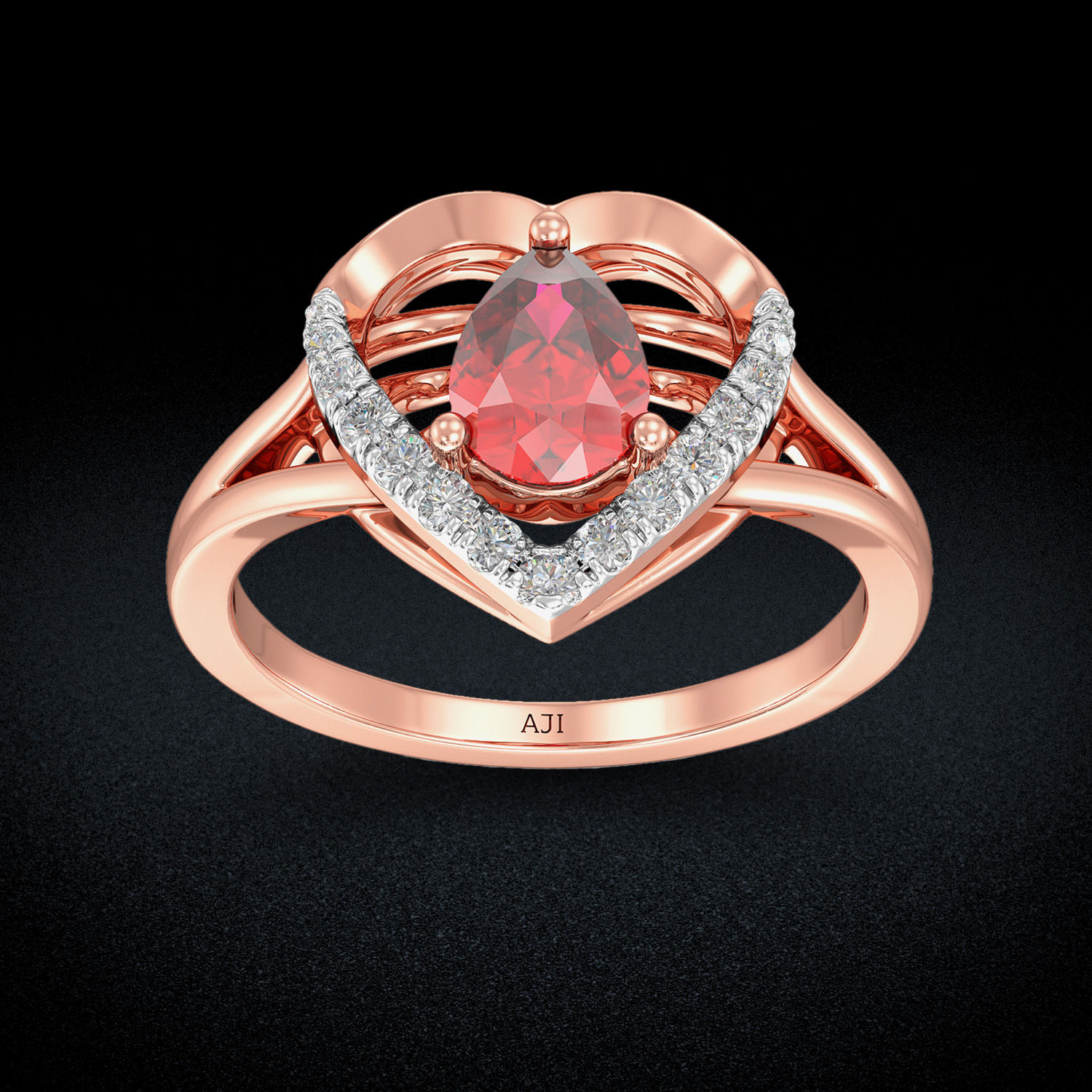 Flamy Pink Heart Diamond Ring image