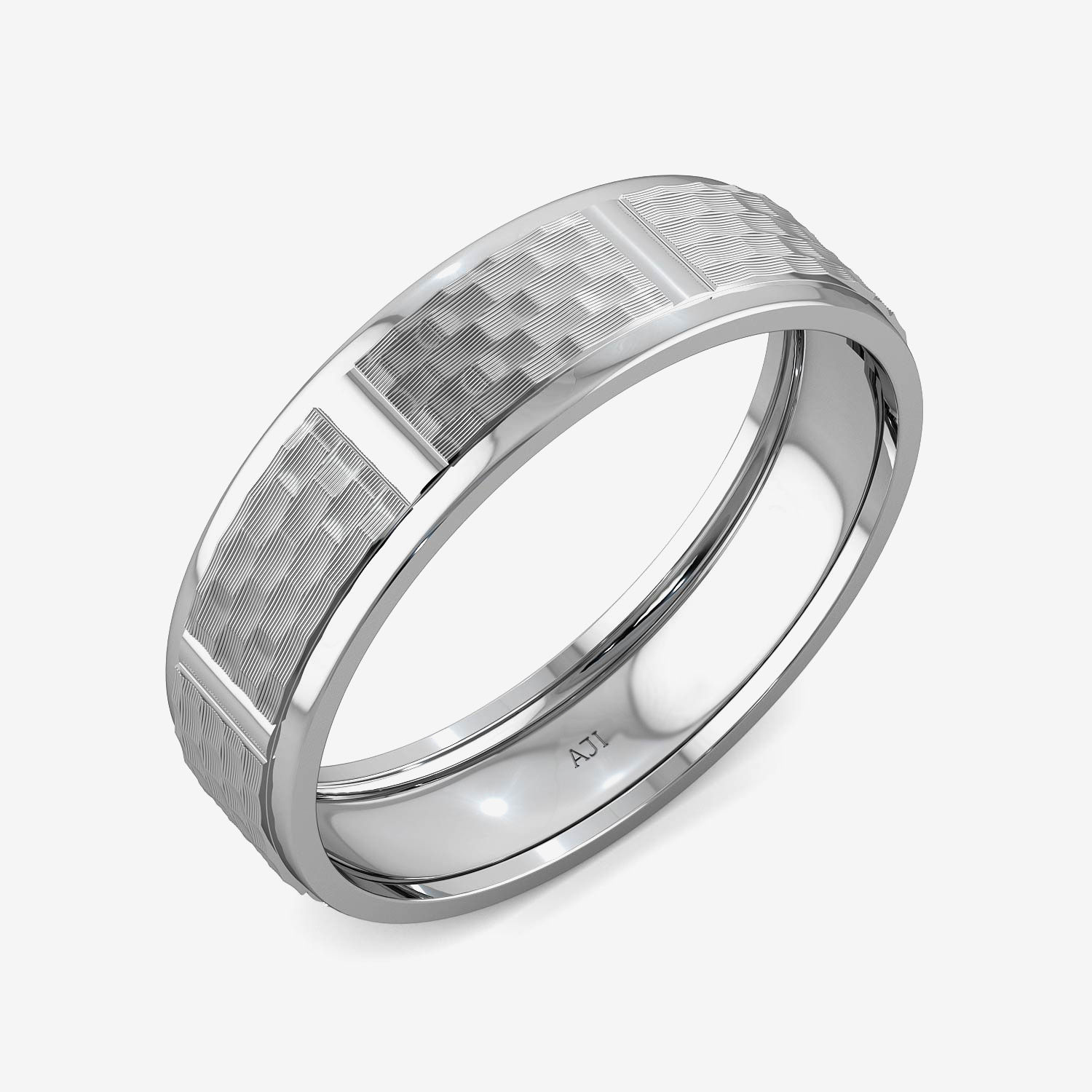 Unique Checks Motif Mens Platinum Ring
