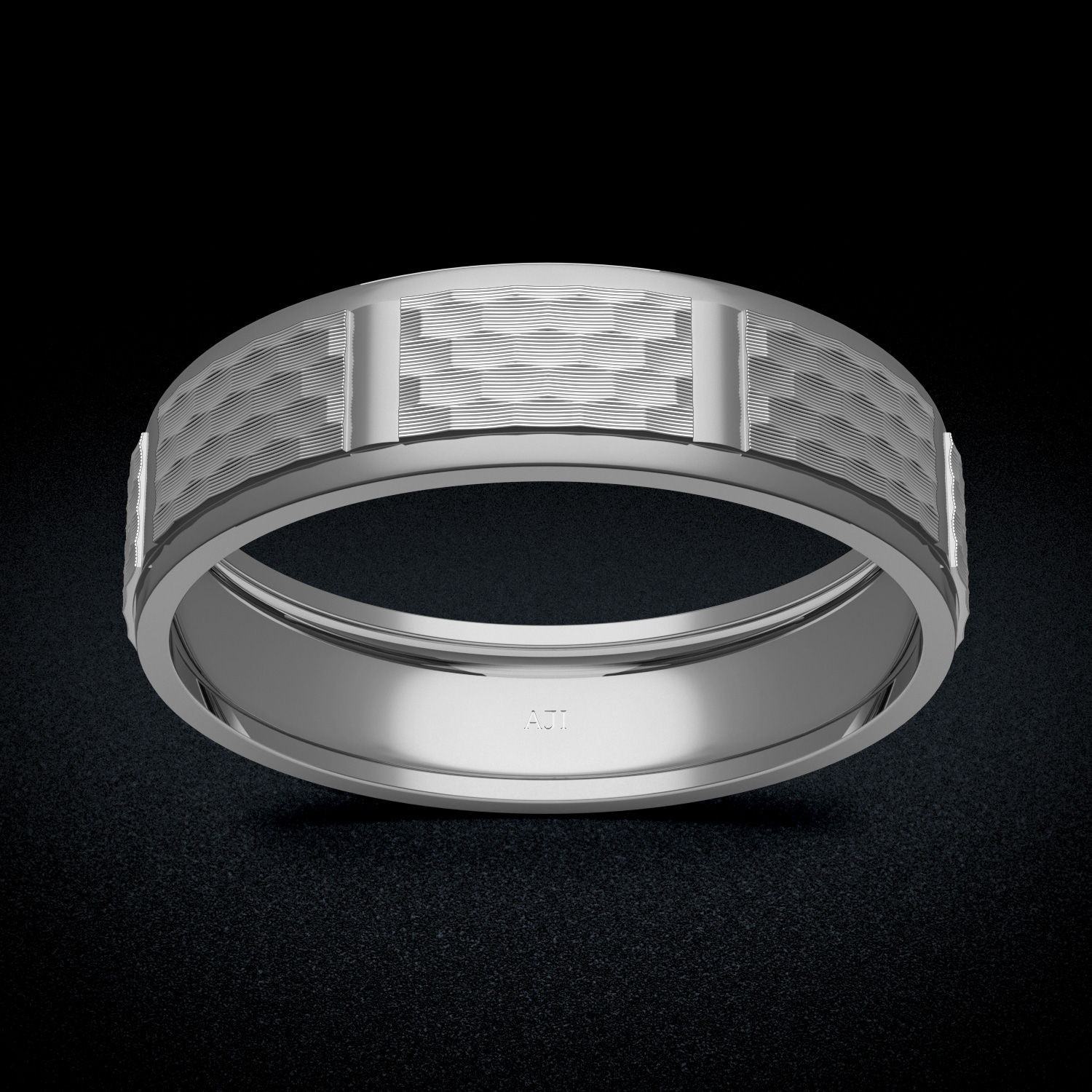 Unique Checks Motif Mens Platinum Ring image
