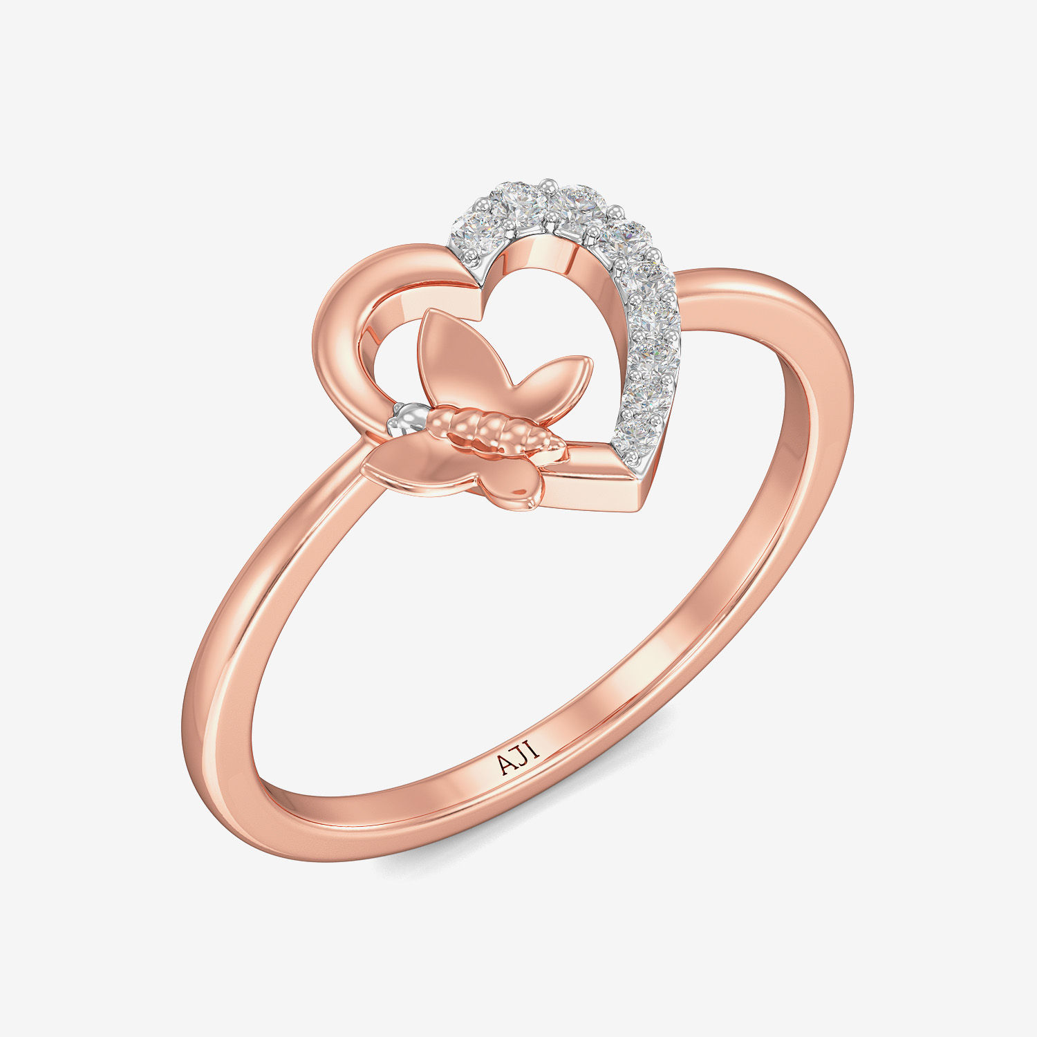 Fragile Butterfly Heart Diamond Ring