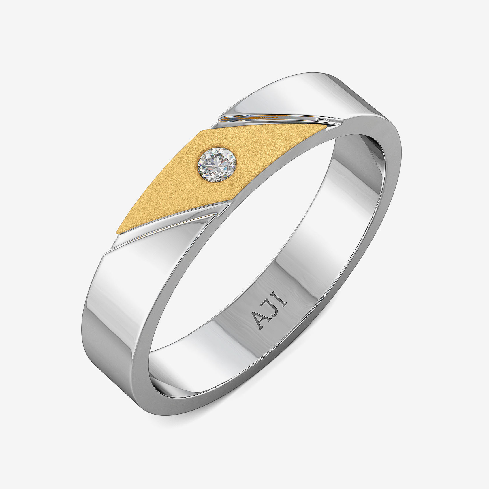 Diagonal Gold Elegance Mens Diamond Ring
