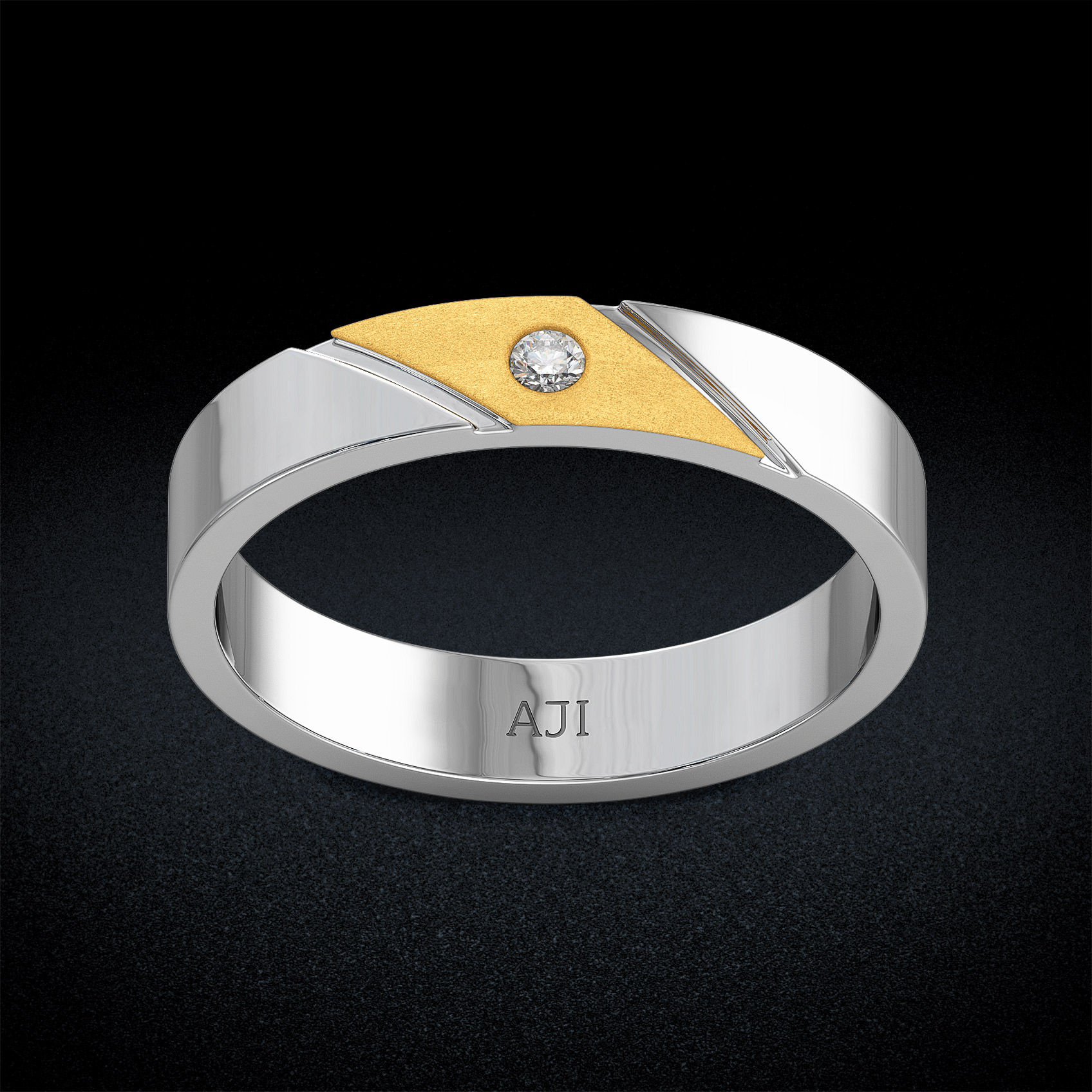 Diagonal Gold Elegance Mens Diamond Ring image