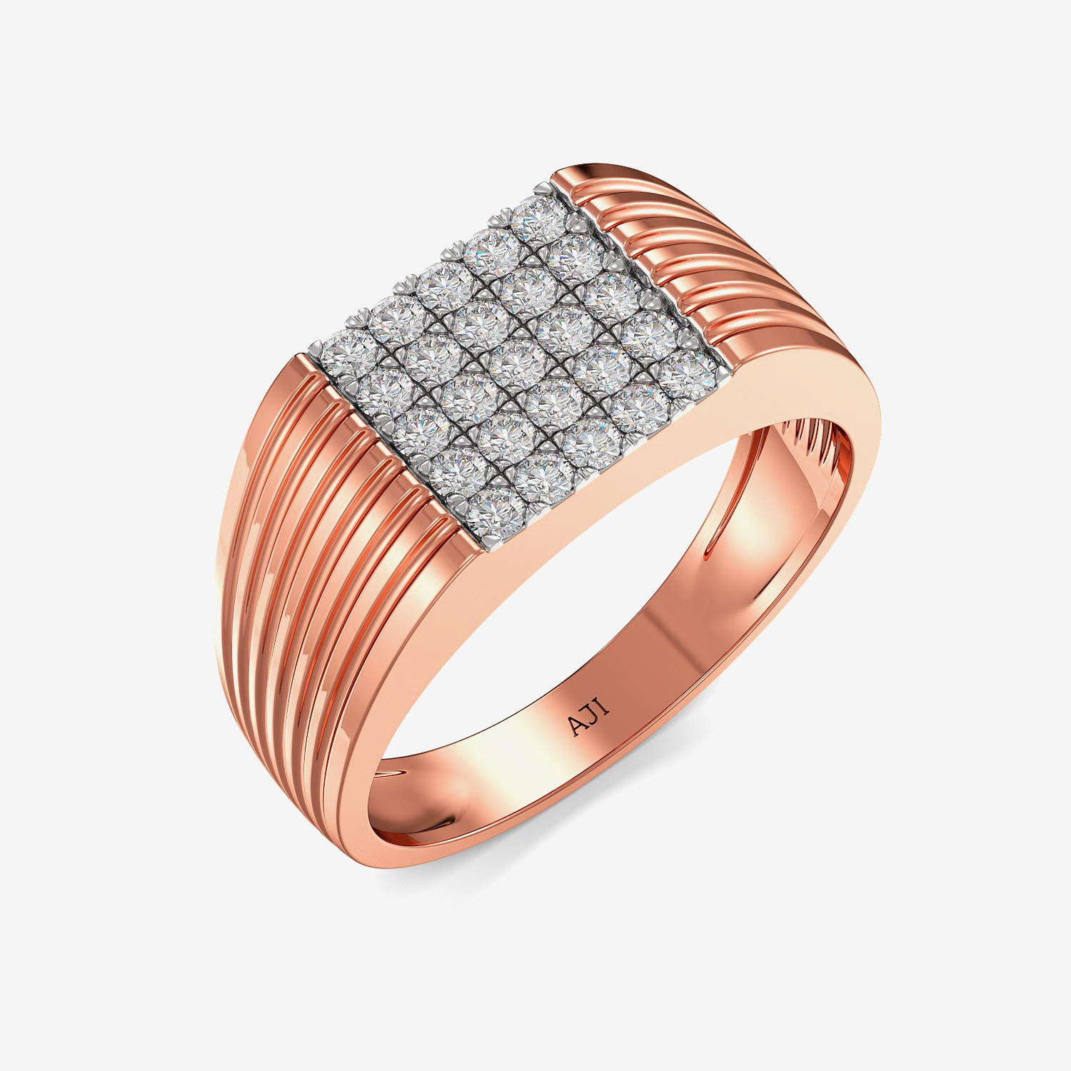 Rose-gold Bumpy Strips Designer Mens Diamond Ring