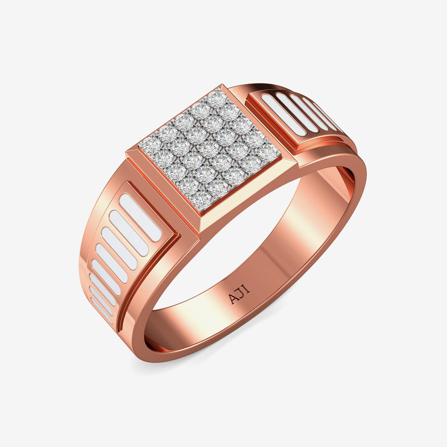 Extravagant Rose-gold Box-shaped Mens Diamond Ring