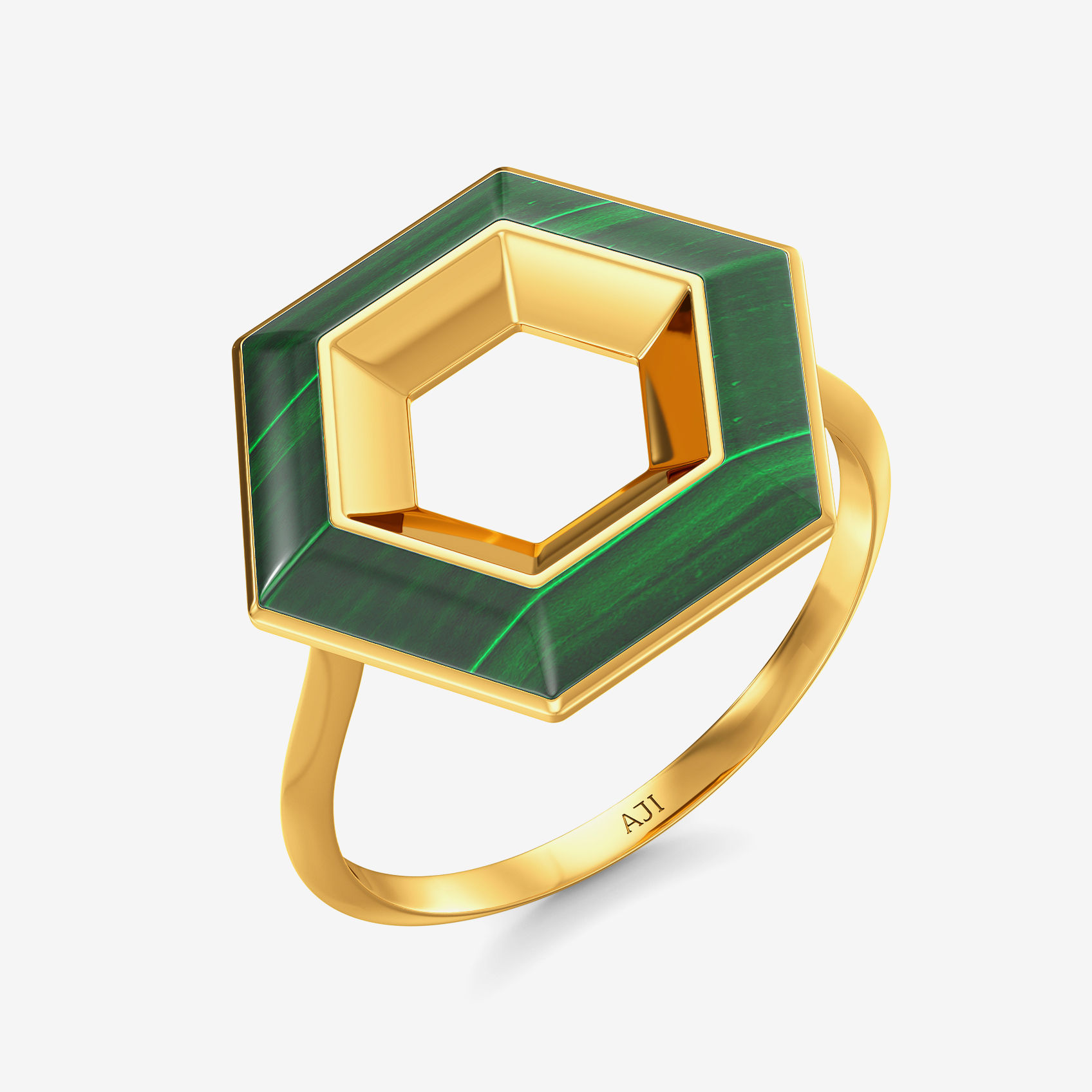 Green HexaGlow Gold Ring