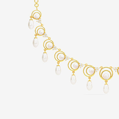 Buy Swirly Pale Pearl Elegant Gold Necklace (MZ14026428) Online