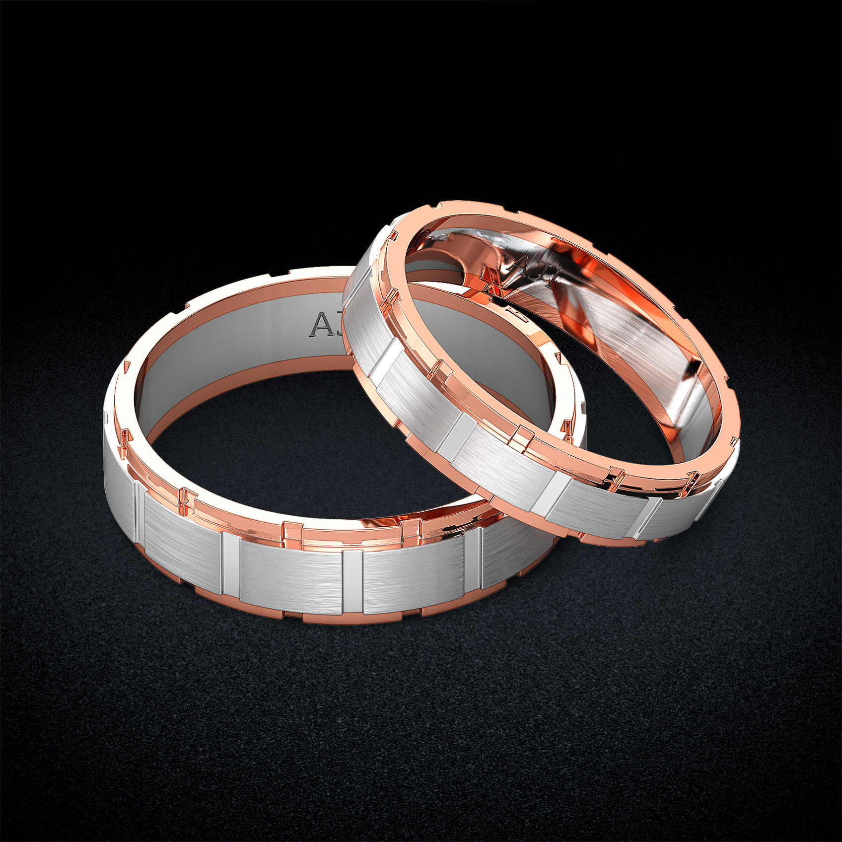 Textured Square Platinum Ring Combo image