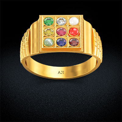 Bold-Edged Square Navaratna Ring alternate view 2