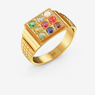 Bold-Edged Square Navaratna Ring alternate view 1