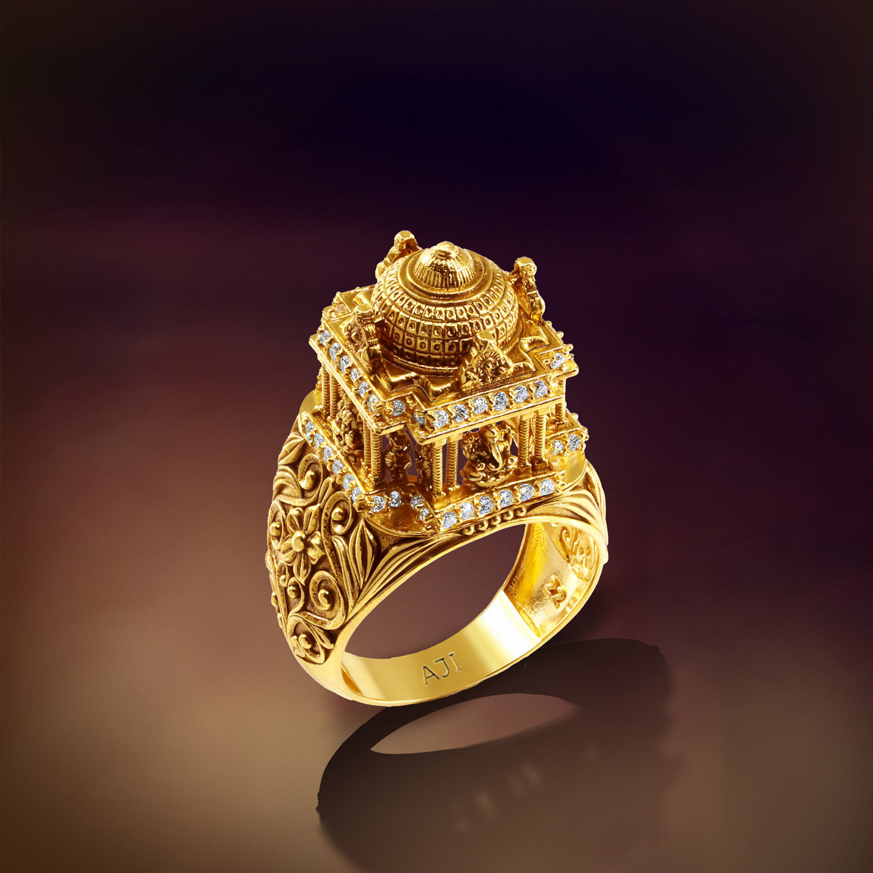 Lakshmi Vinayaka Aura Gold Mens Ring image