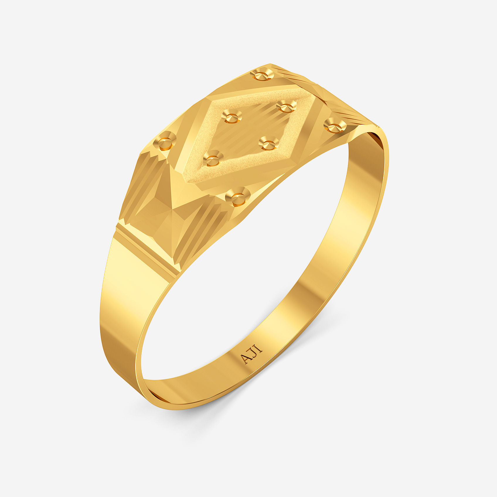 Hex Texture Gold Mens Ring