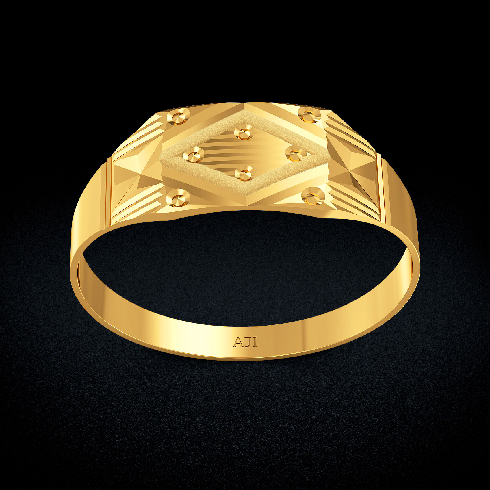 Hex Texture Gold Mens Ring image