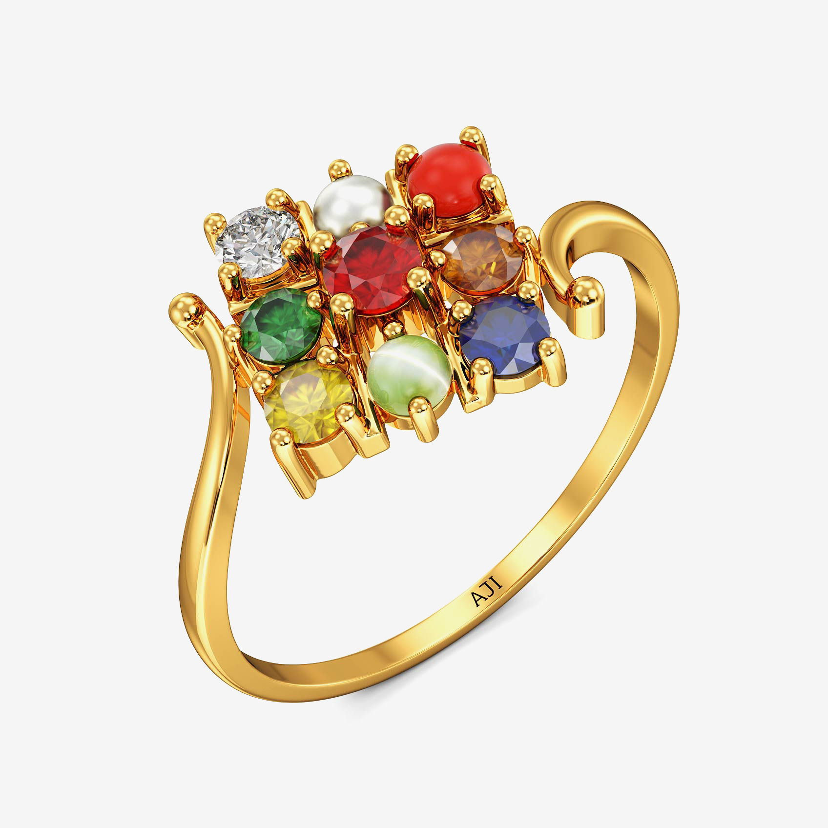 Golden Omens Navratna Gold Ring