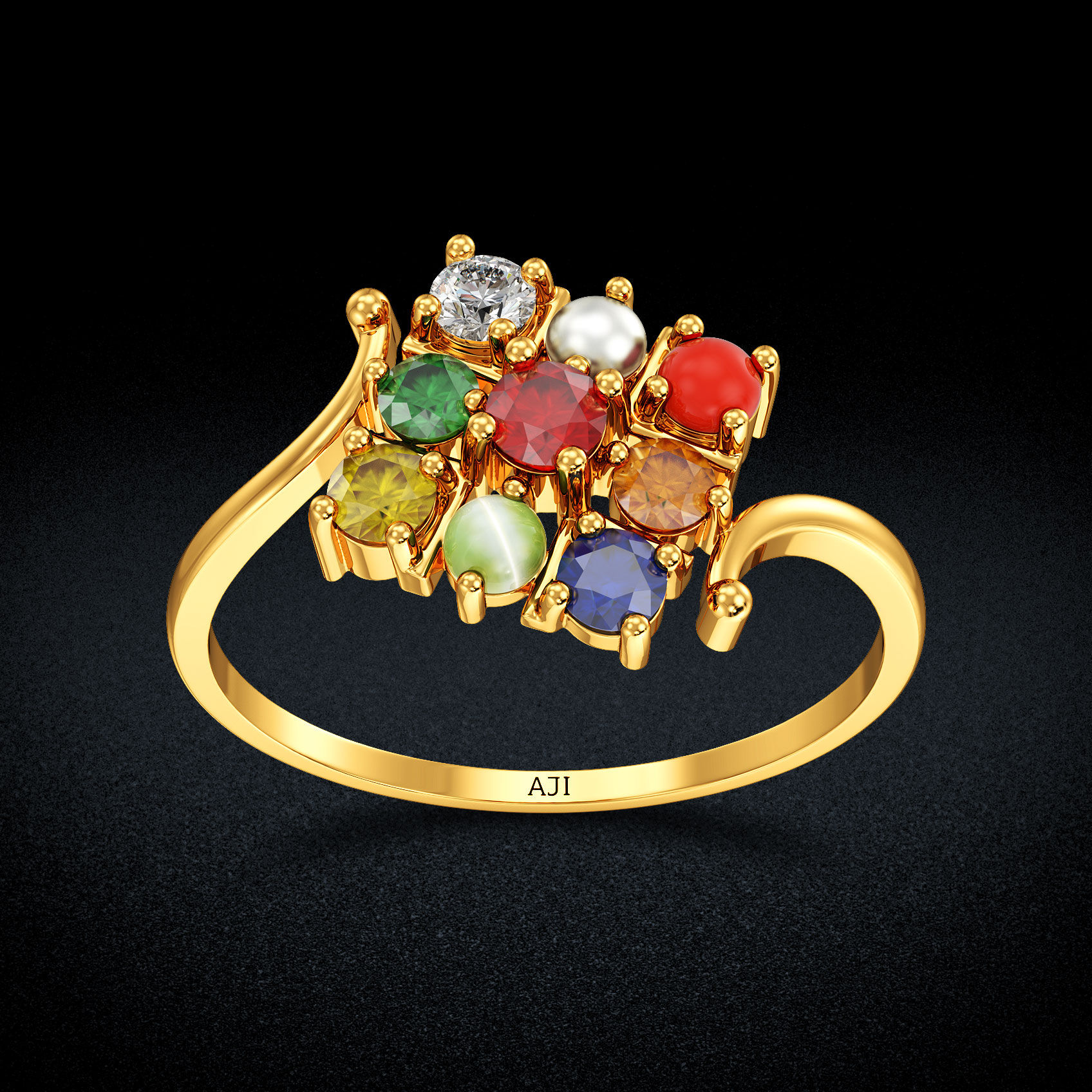 Golden Omens Navratna Gold Ring image