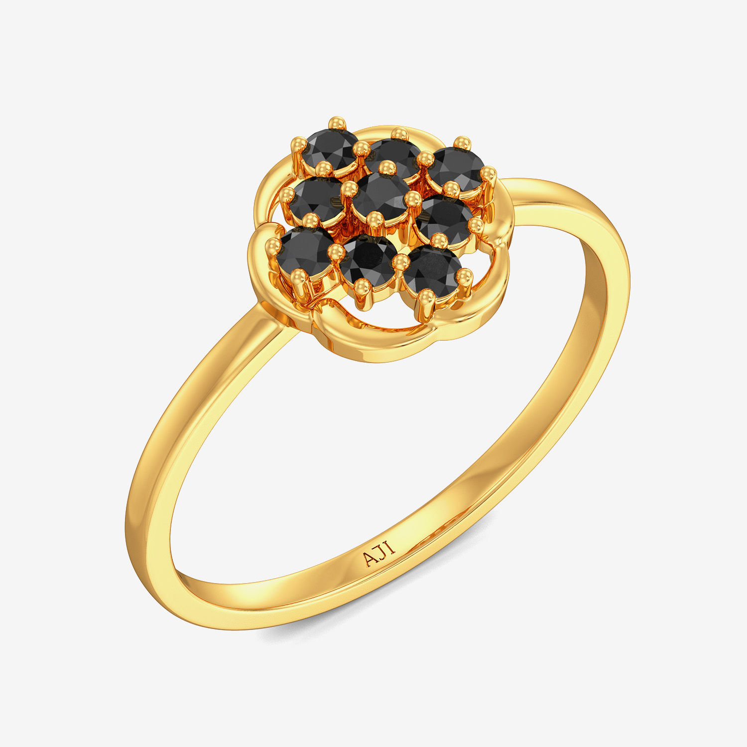 Beautiful Black Floral Diamond Gold Ring